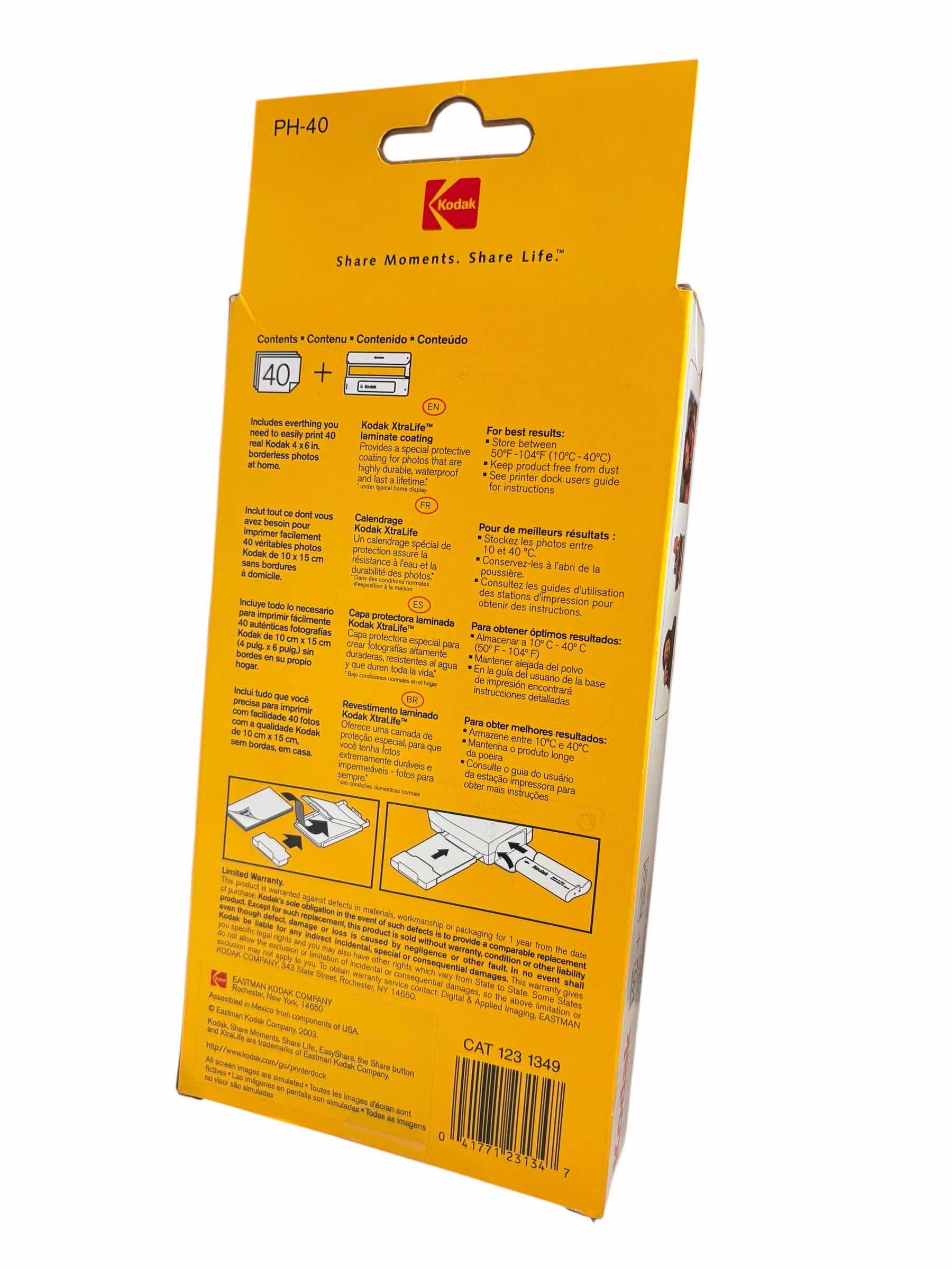 Photo 1 of KODAK EASY SHARE PRINTER DOCK COLOR CARTRIDGE & PHOTO PAPER KIT (PH-40)
