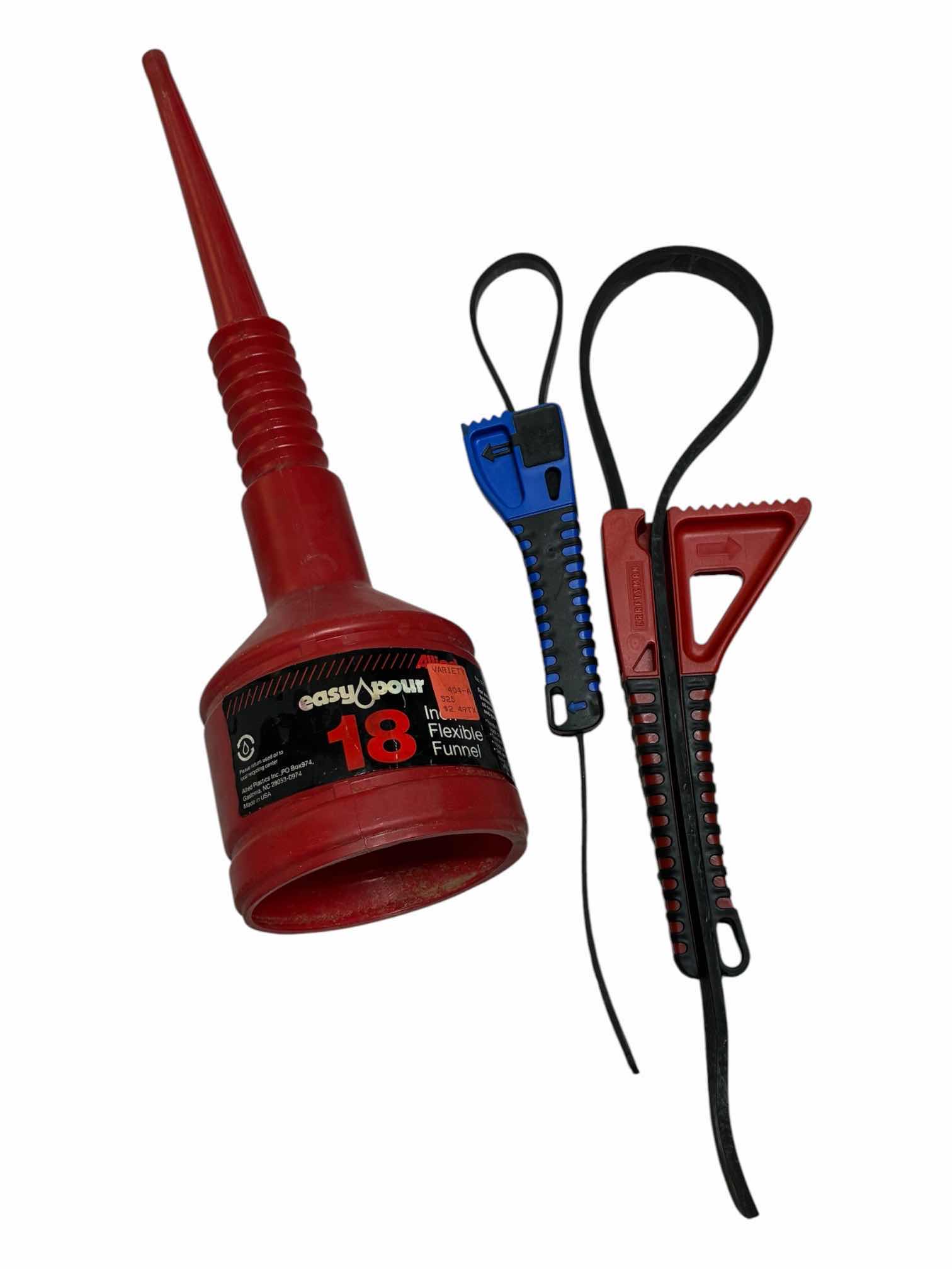Photo 1 of EASY POUR 18” FLEXIBLE FUNNEL W CRAFTSMAN BOA STRAP WRENCHES (2)