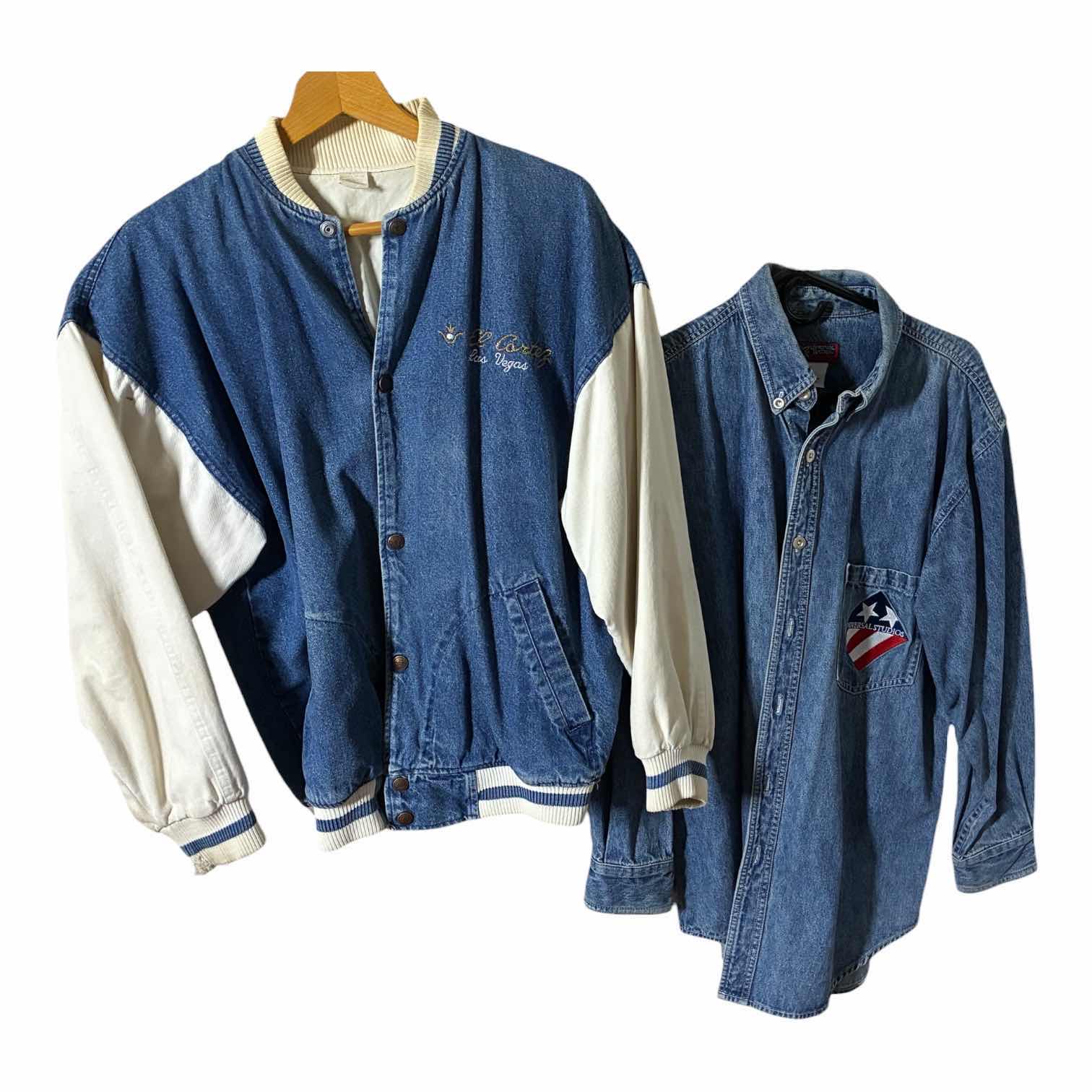 Photo 1 of EL CORTEZ LV CASINO DENIM VARSITY JACKET SIZE M & UNIVERSAL STUDIOS DENIM JACKET SIZE L $80