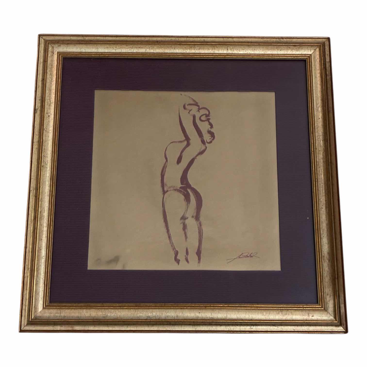 Photo 1 of BODY LANGUAGE NUDE FEMALE STRETCHING FRAMED ARTWORK BY ALFRED GOKEL 19” X 19”