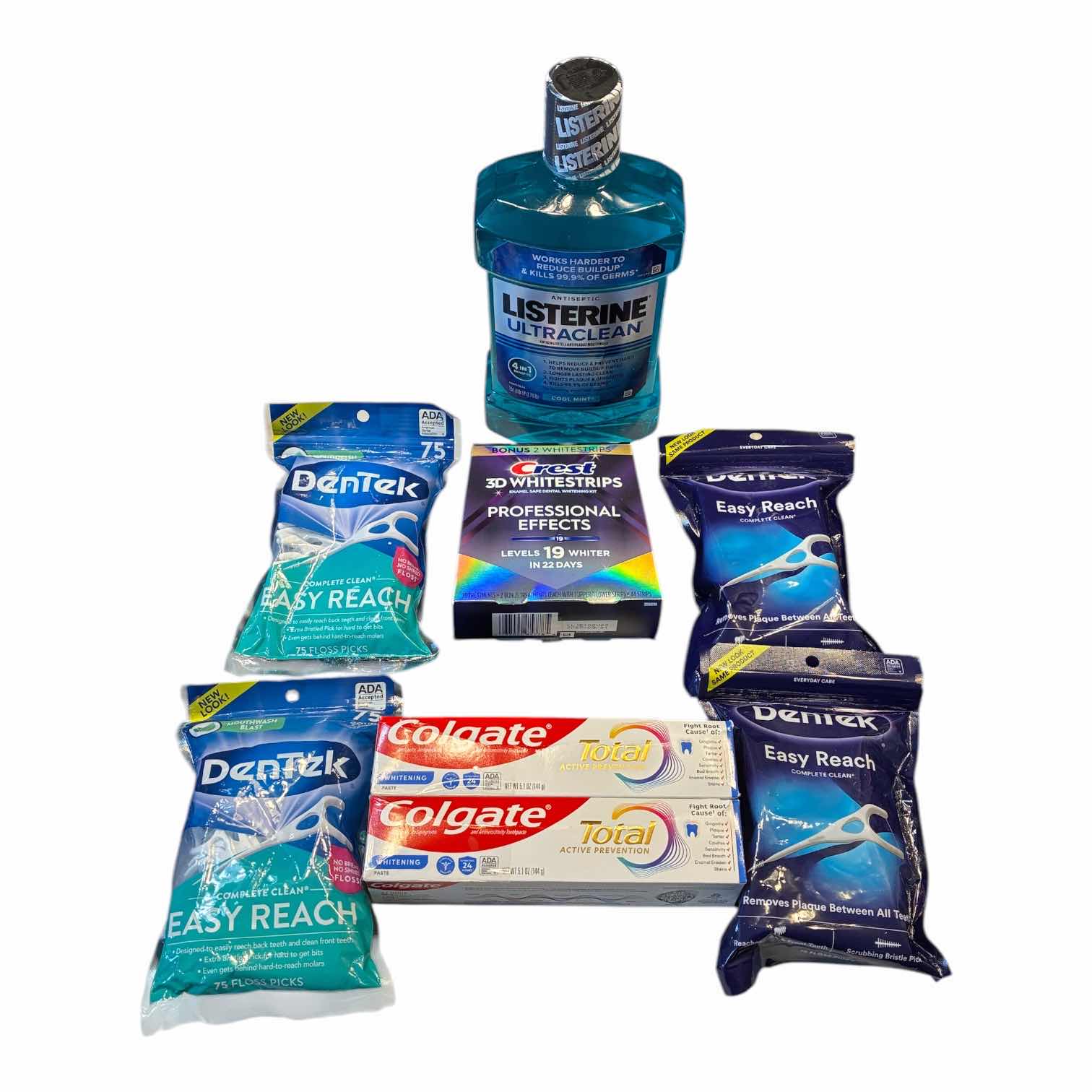 Photo 1 of DENTAL HYGIENE KIT- LISTERINE, TOOTHPASTE (2), FLOSS PICKS (2) & WHITENING STRIPS