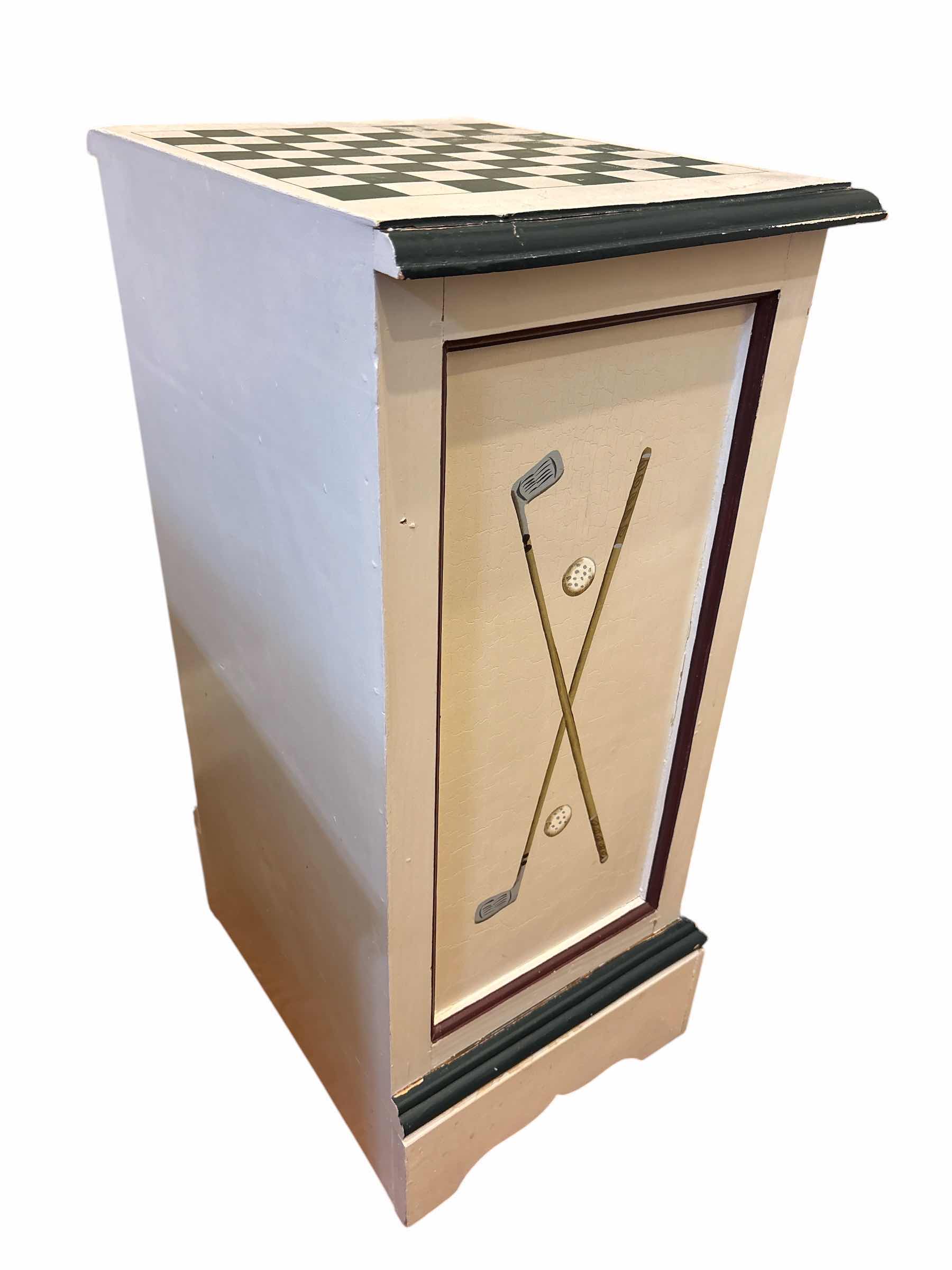 Photo 1 of GOLF CHESS CUPBOARD W DRAWER & CHESS PIECES 11.75” X 15” H28”