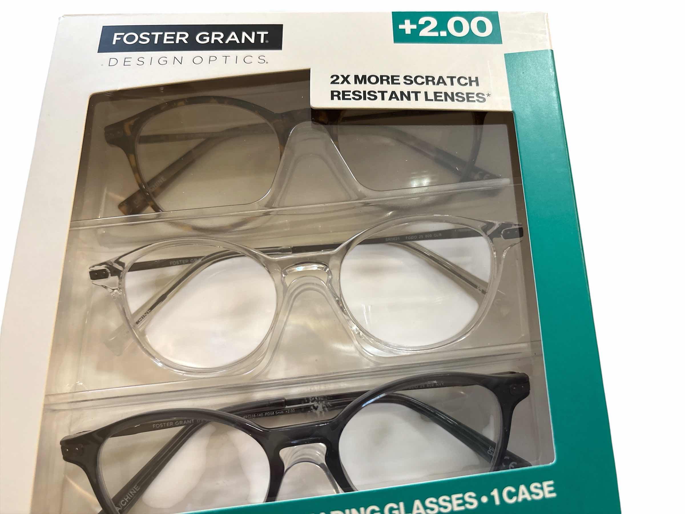 Photo 1 of NIB FOSTER GRANT DESIGN OPTICS 3-PACK OF +2.00 READING GLASSES, TORTOISE/CLEAR/BLACK (3) $60