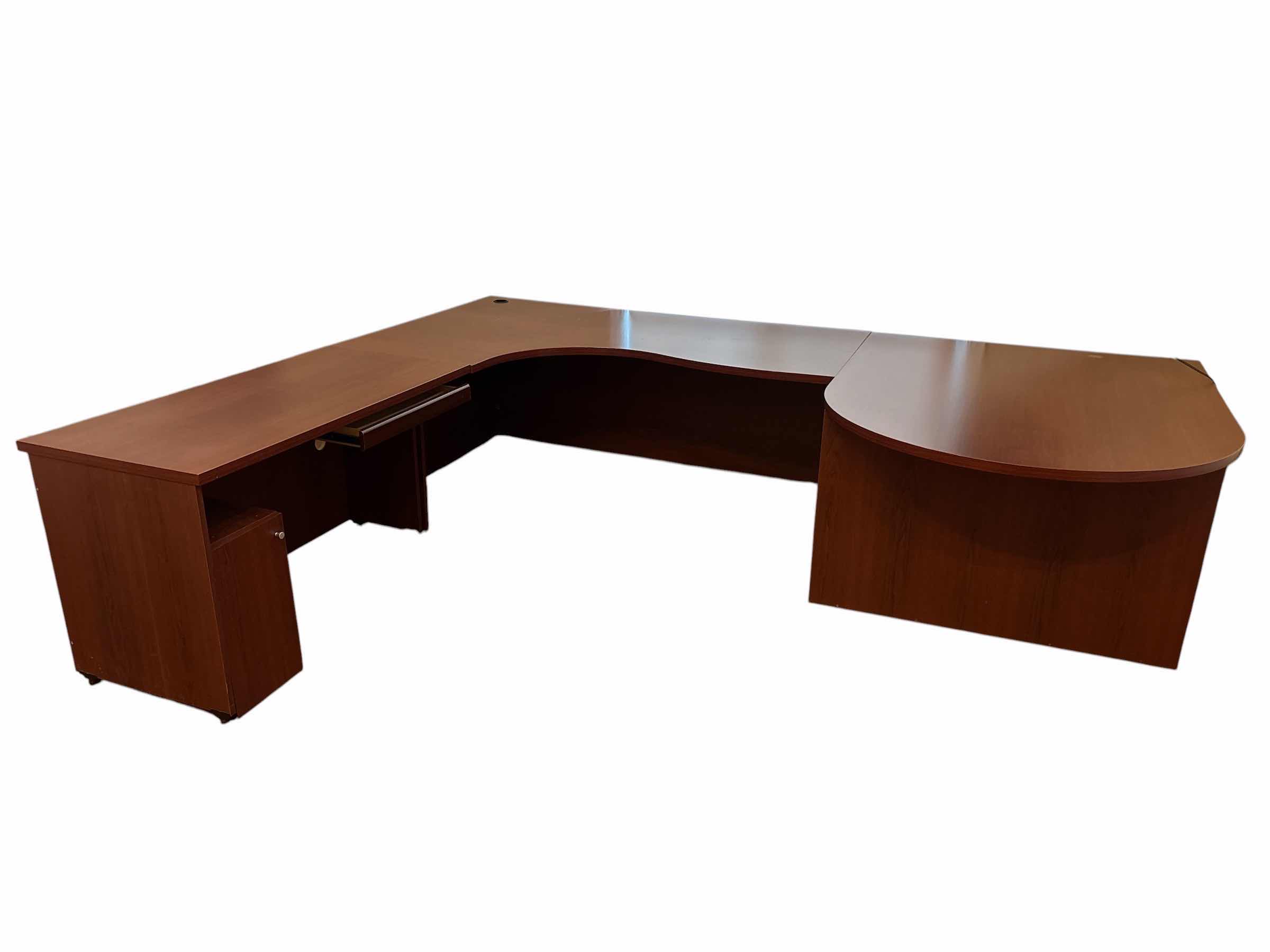 Photo 1 of L-SHAPE INTERCHANGEABLE DESK W MAHOGANY 119” X 96” H28.5”