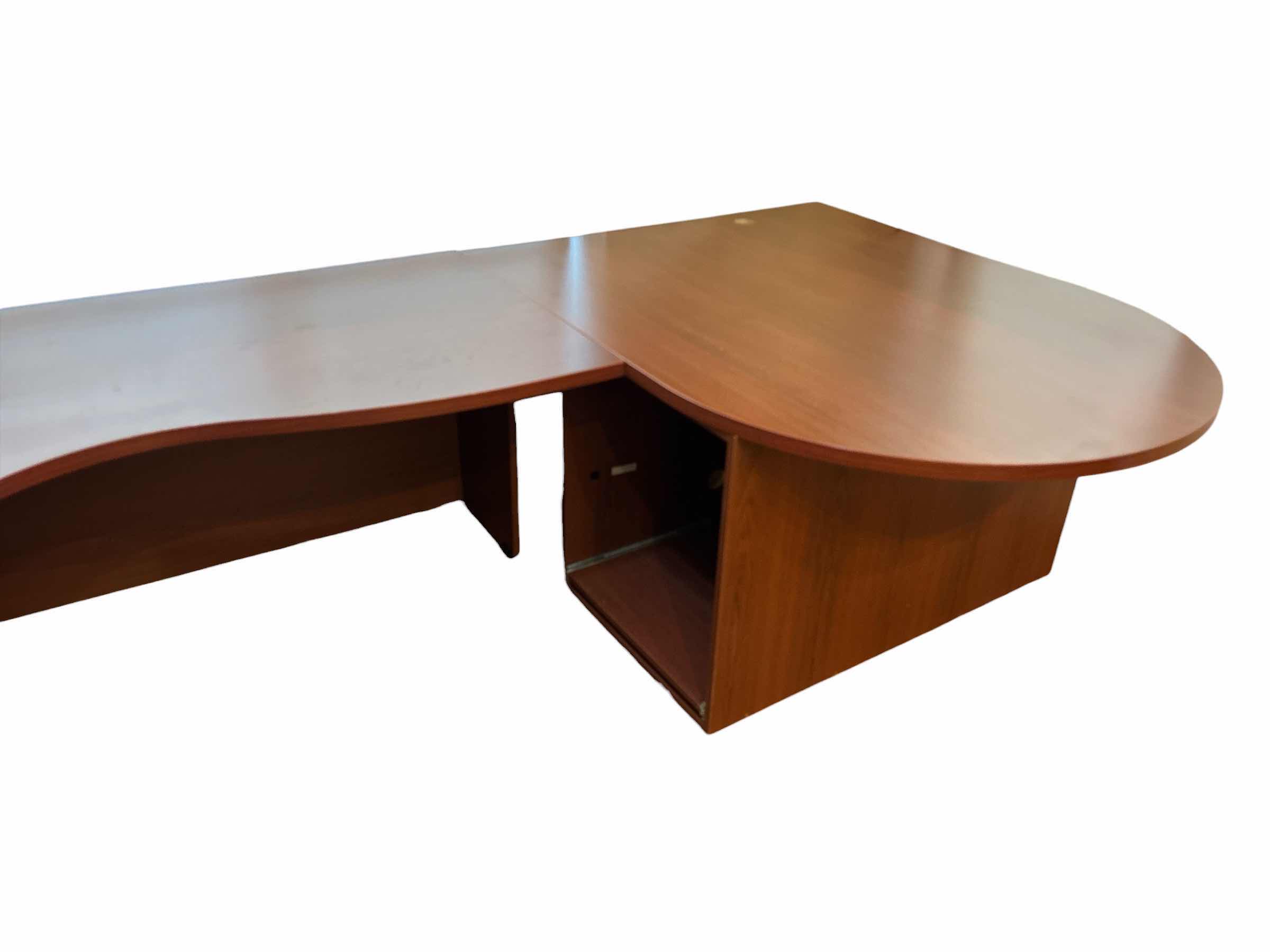 Photo 1 of L-SHAPE INTERCHANGEABLE DESK W MAHOGANY 119” X 96” H28.5”