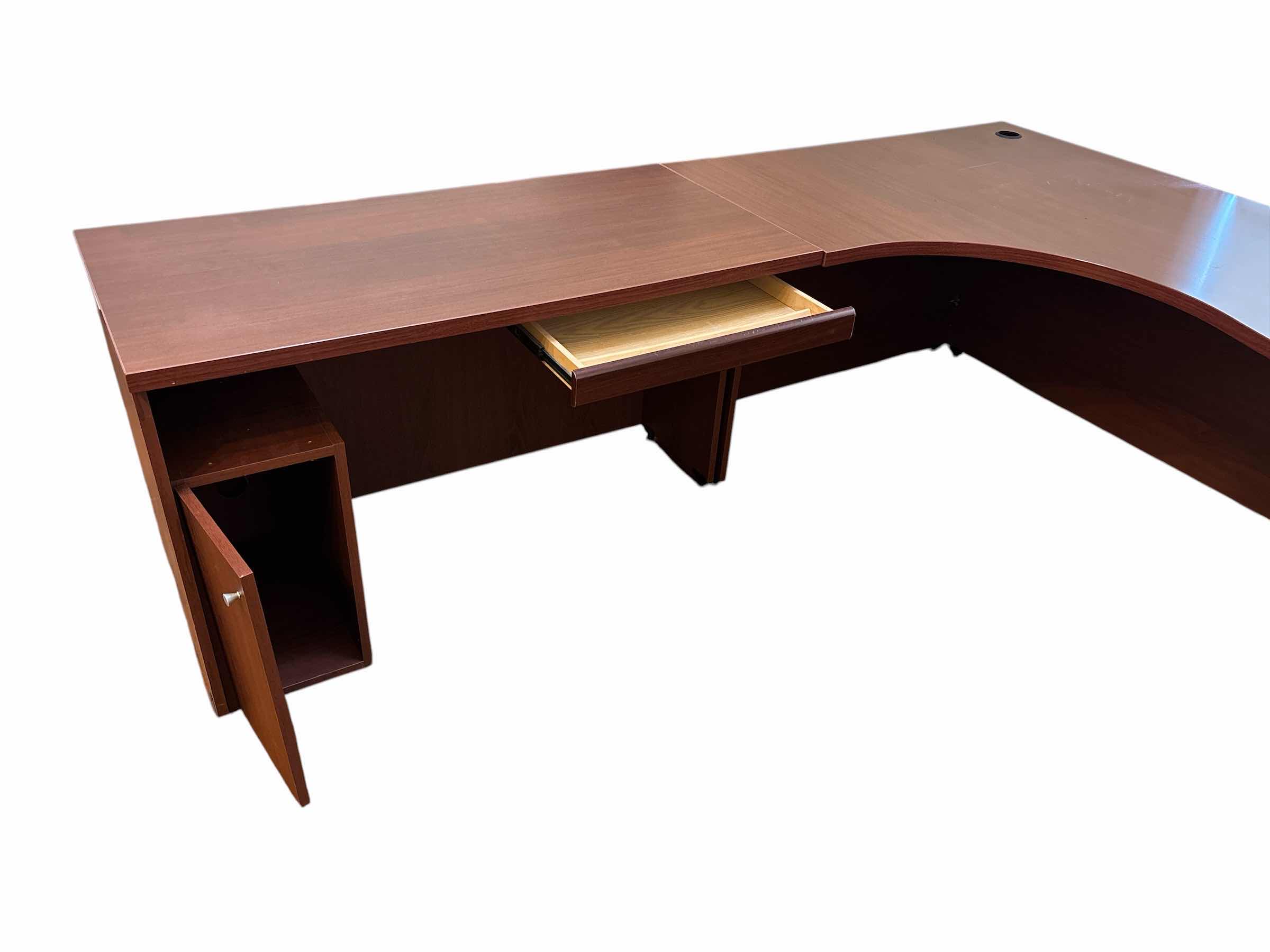 Photo 1 of L-SHAPE INTERCHANGEABLE DESK W MAHOGANY 119” X 96” H28.5”