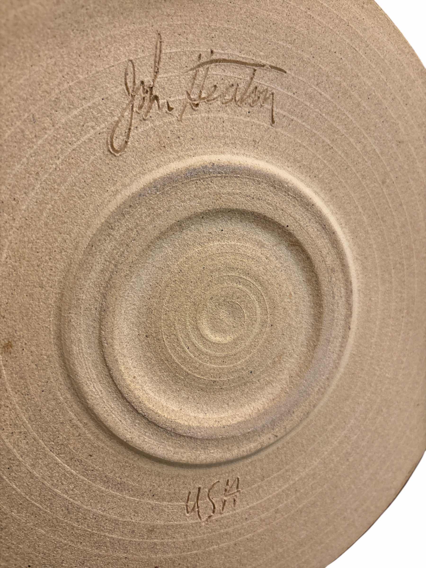 Photo 1 of HANDMADE 20” GLAZED POTTERY PLATTER SIGNED BY JOHN HEATON USA (BLACK/GRAY/RED) $200