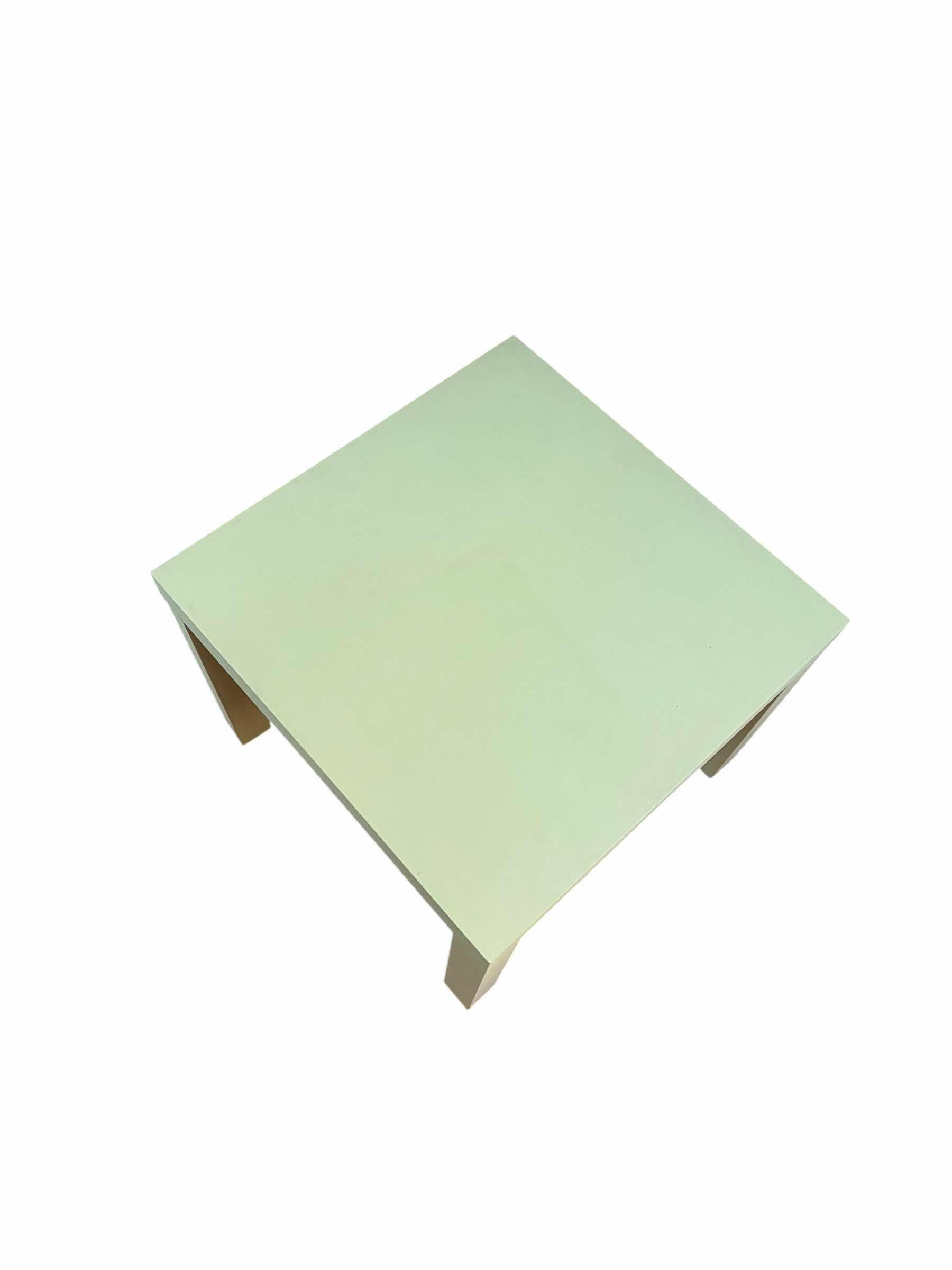 Photo 1 of PASTEL GREEN SQUARE SIDE TABLE 21.5“ X 18“
