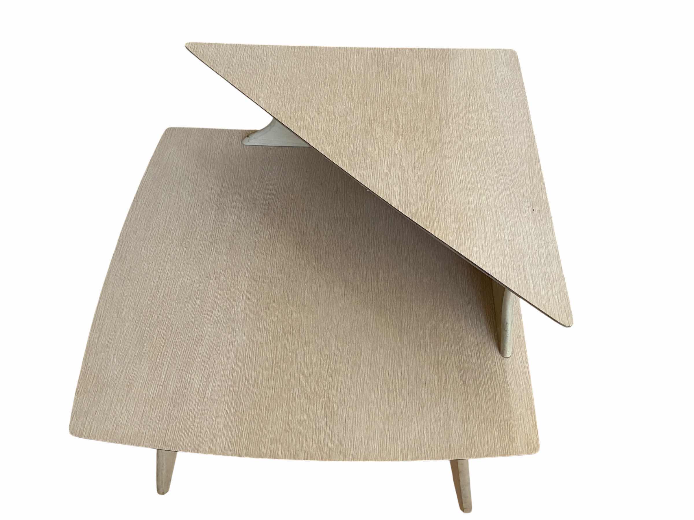 View 5 of ART DECO NATURAL WOOD LAMINATE 2-TIER CORNER TABLE 30” X 30” H25”