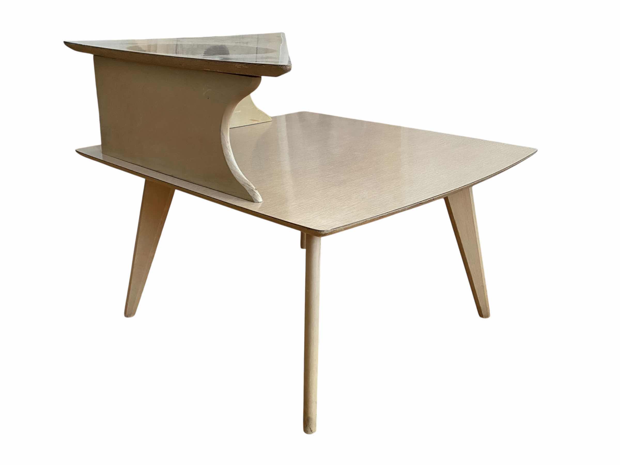 View 3 of ART DECO NATURAL WOOD LAMINATE 2-TIER CORNER TABLE 30” X 30” H25”