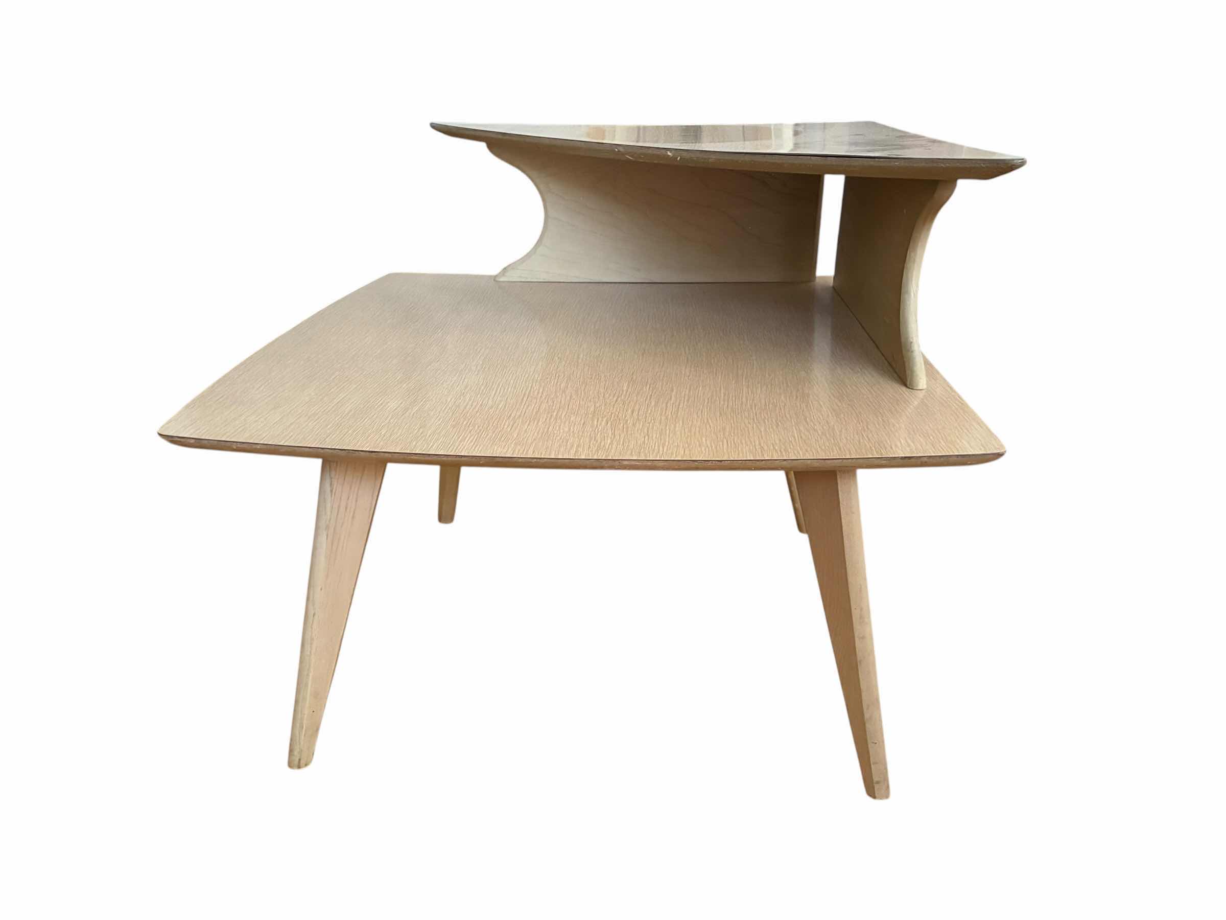 View 2 of ART DECO NATURAL WOOD LAMINATE 2-TIER CORNER TABLE 30” X 30” H25”
