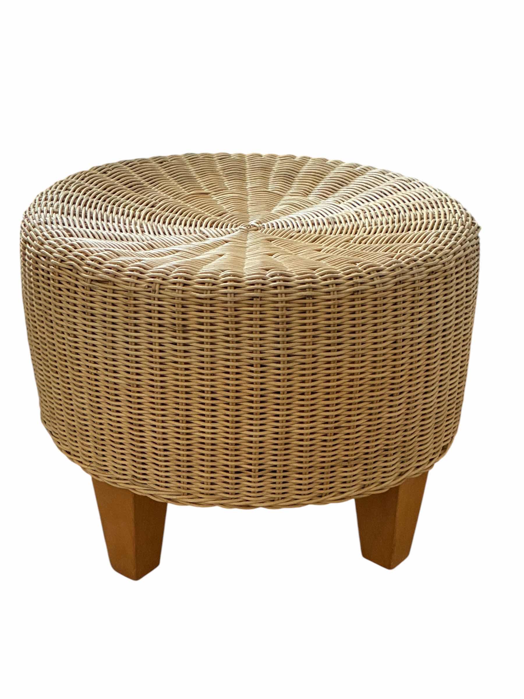 Photo 1 of WICKER WOOD ROUND STOOL 19“ X 15