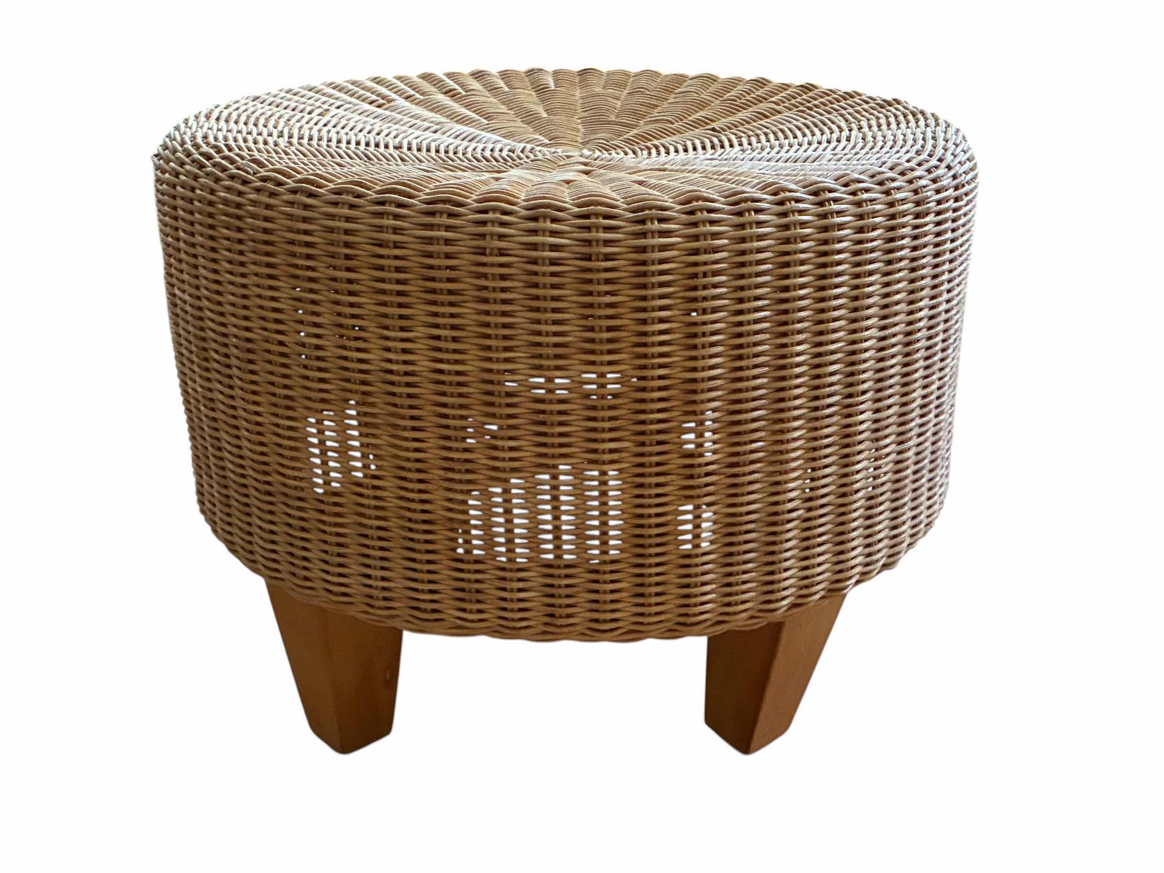 Photo 1 of WICKER WOOD ROUND STOOL 19“ X 15