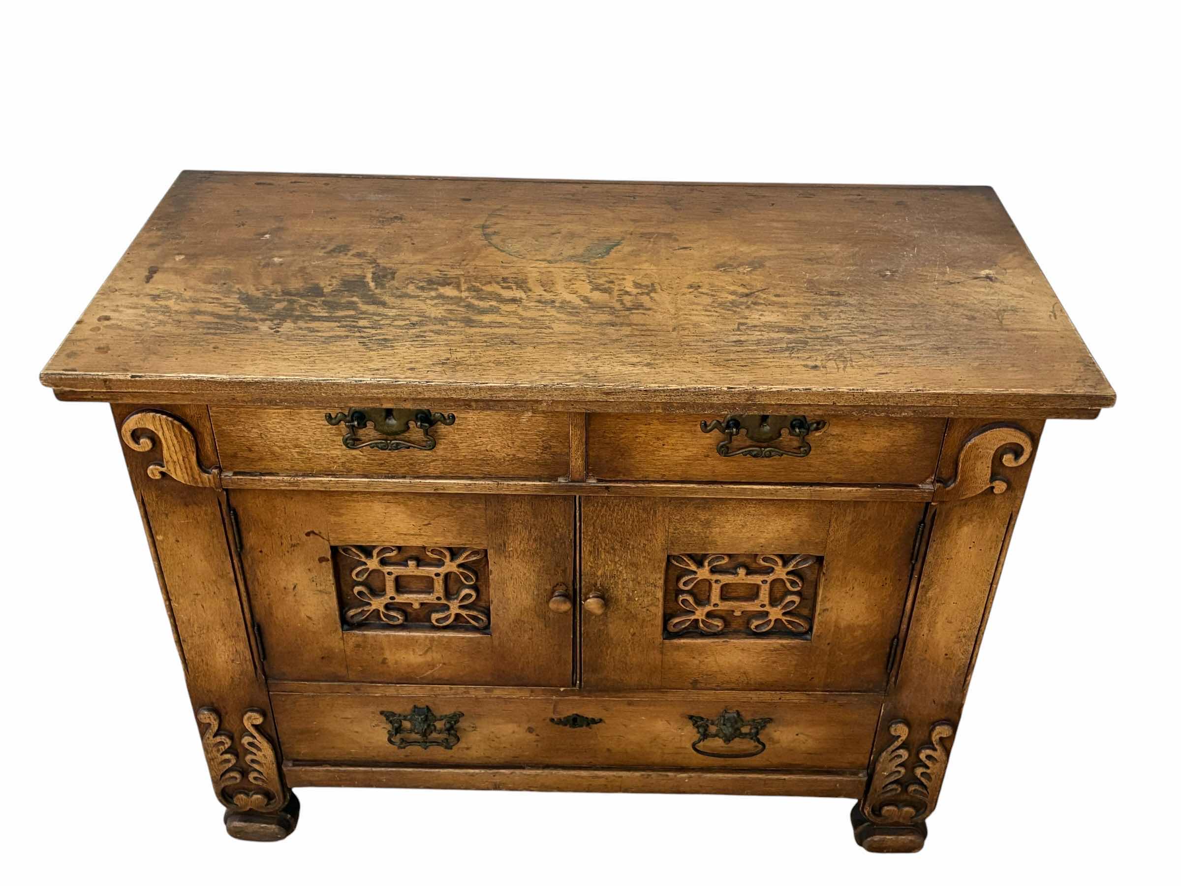 Photo 1 of ANTIQUE CARVED DISTRESSED WOOD CONSOLE TABLE 48” X 22” H36” $1395