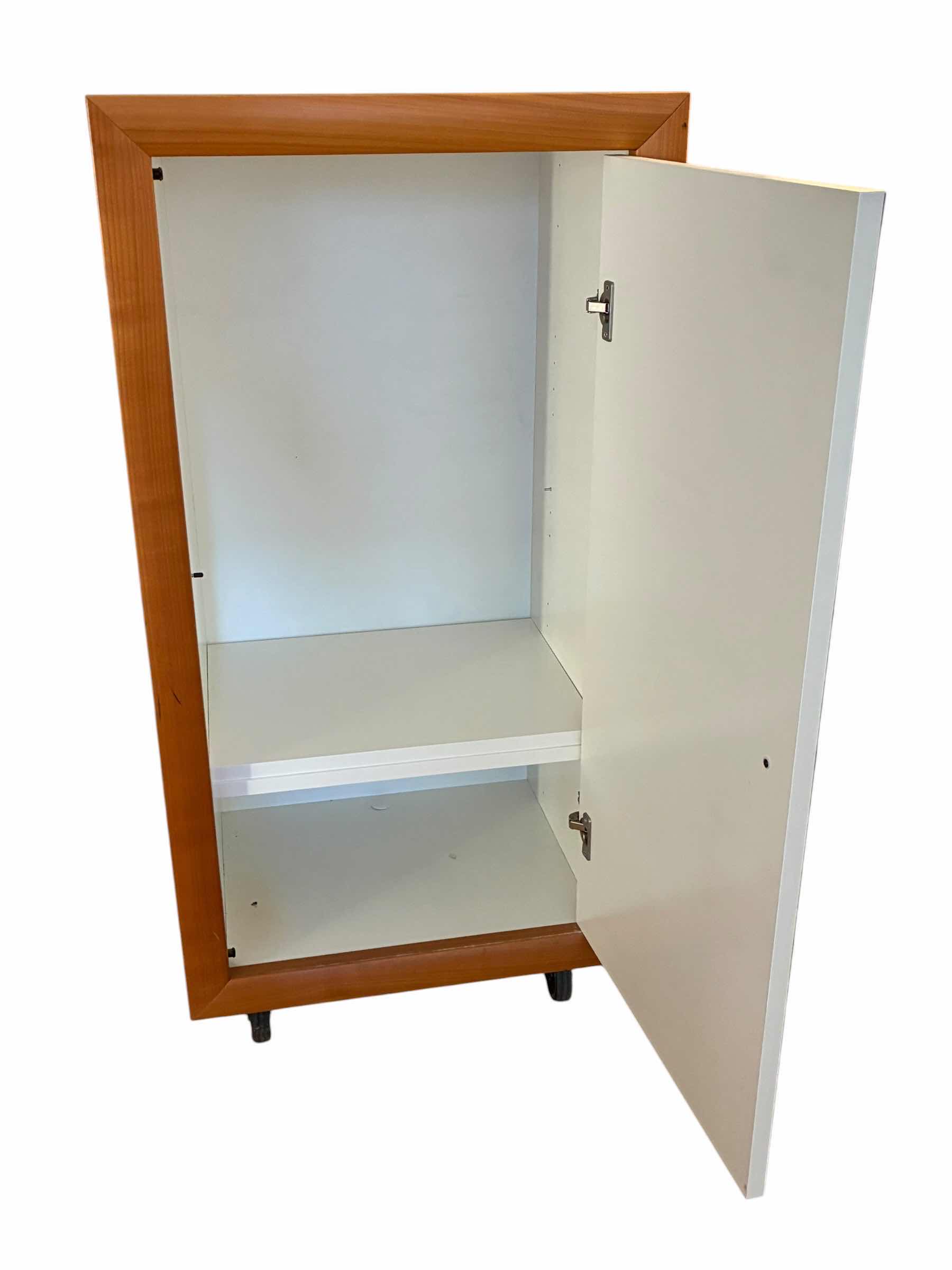 Photo 1 of LIGNE ROSET NATURAL WOOD & WHITE METALLIC DOOR ROLLING CABINET 21.5” X 16” H42”