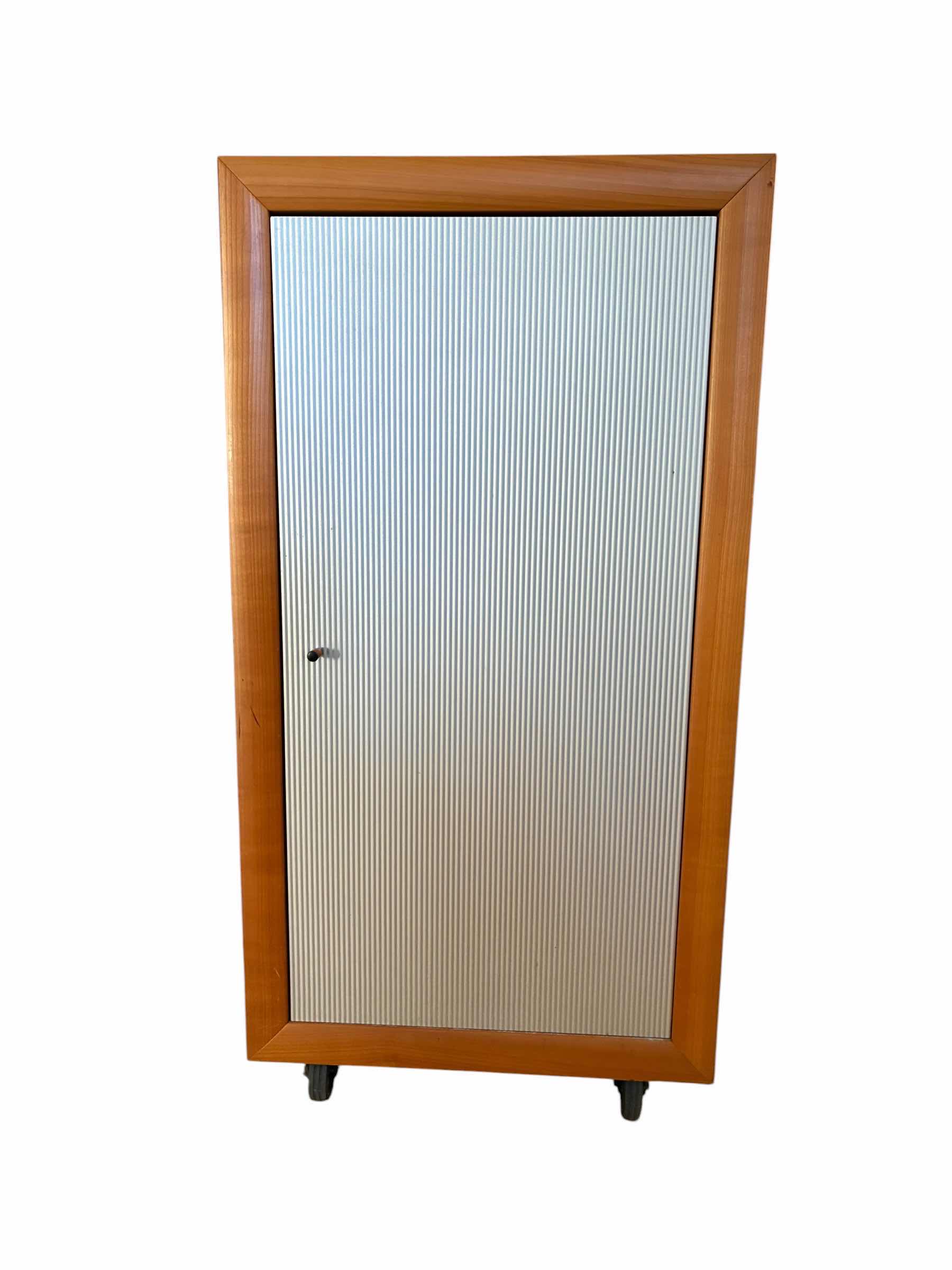 Photo 1 of LIGNE ROSET NATURAL WOOD & WHITE METALLIC DOOR ROLLING CABINET 21.5” X 16” H42”