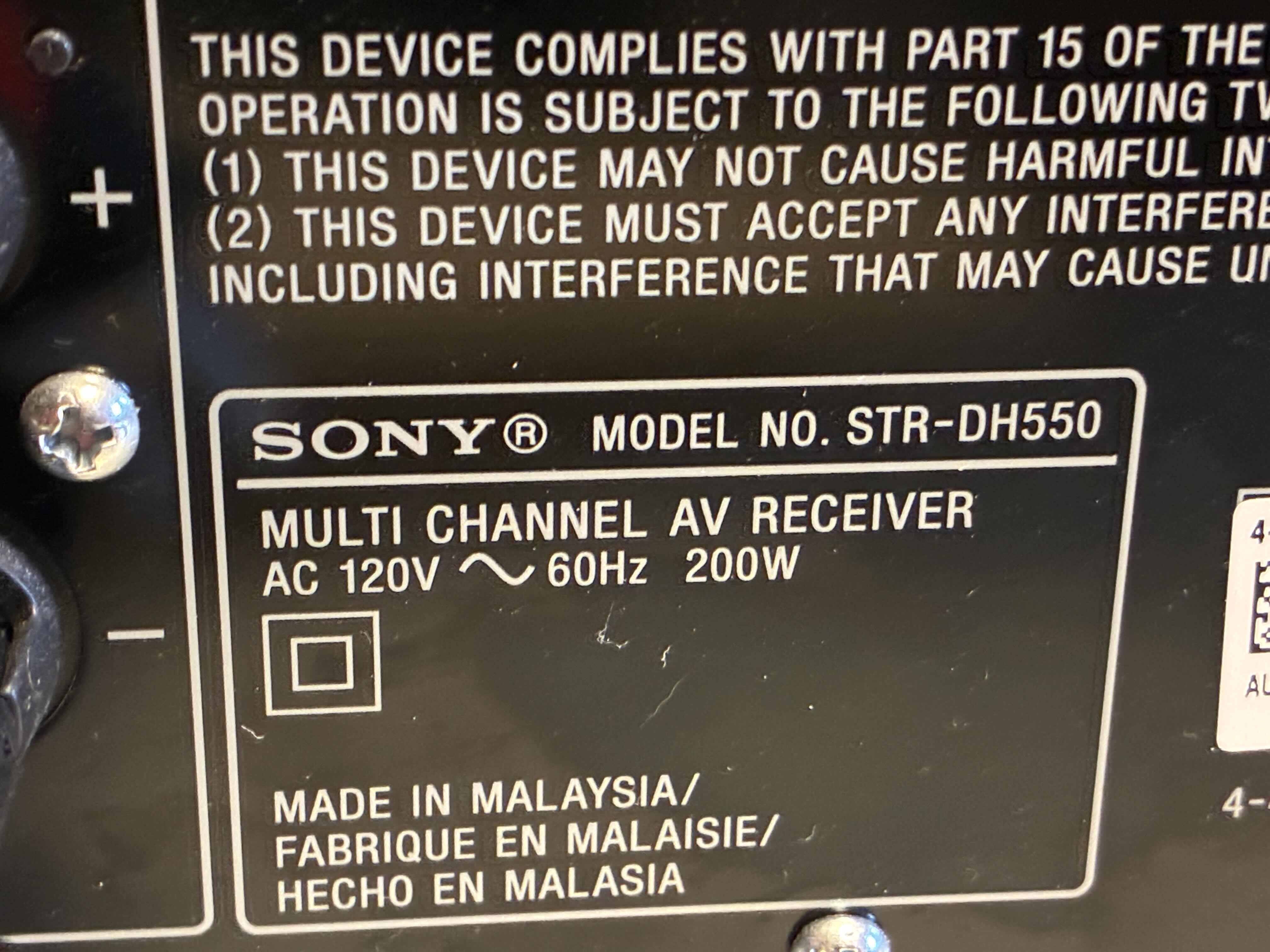 Photo 1 of SONY MULTI-CHANNEL AV RECEIVER STR-DH550