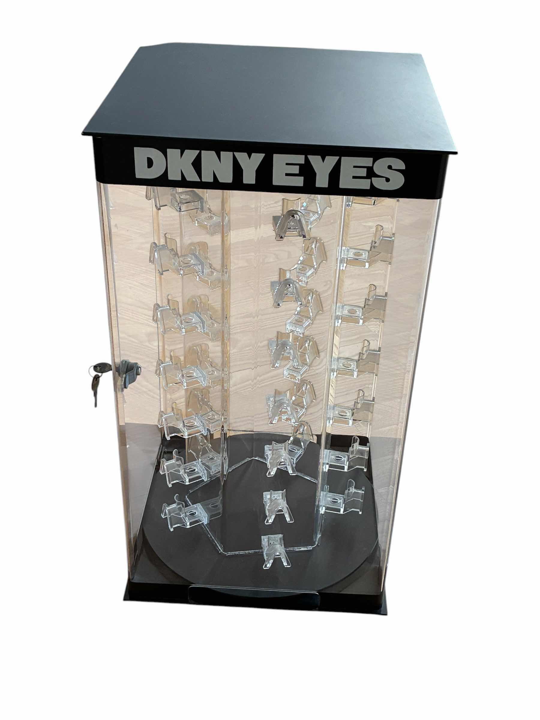 Photo 1 of DKNY EYES 35PC SUNGLASSES ROTATING DISPLAY CASE W KEY 13” X 24”