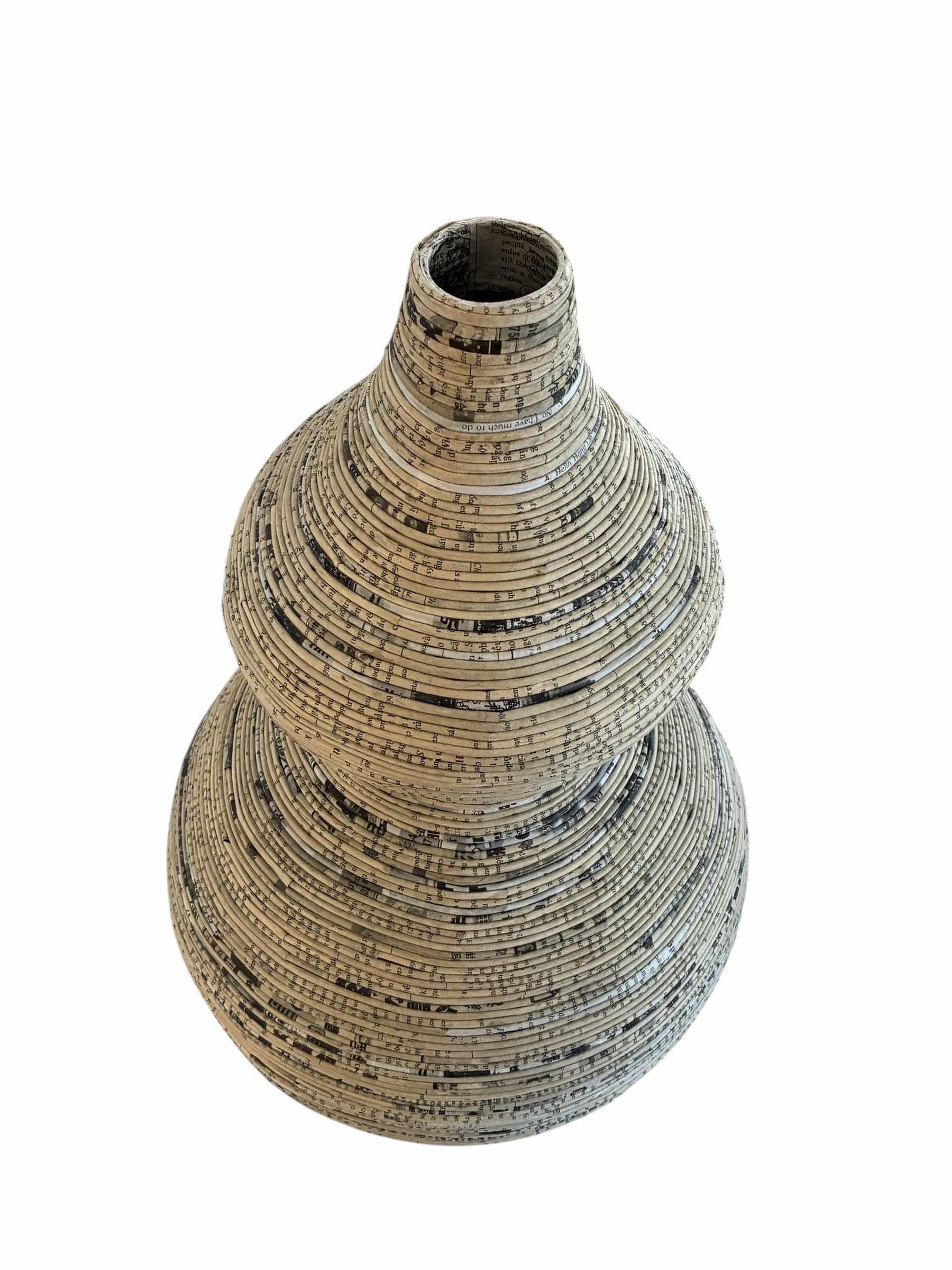 Photo 1 of ANTHROPOLOGIE ROLLED NEWSPAPER COLLAGE SCULPTED DOUBLE GOURD VASE 10” X 20”