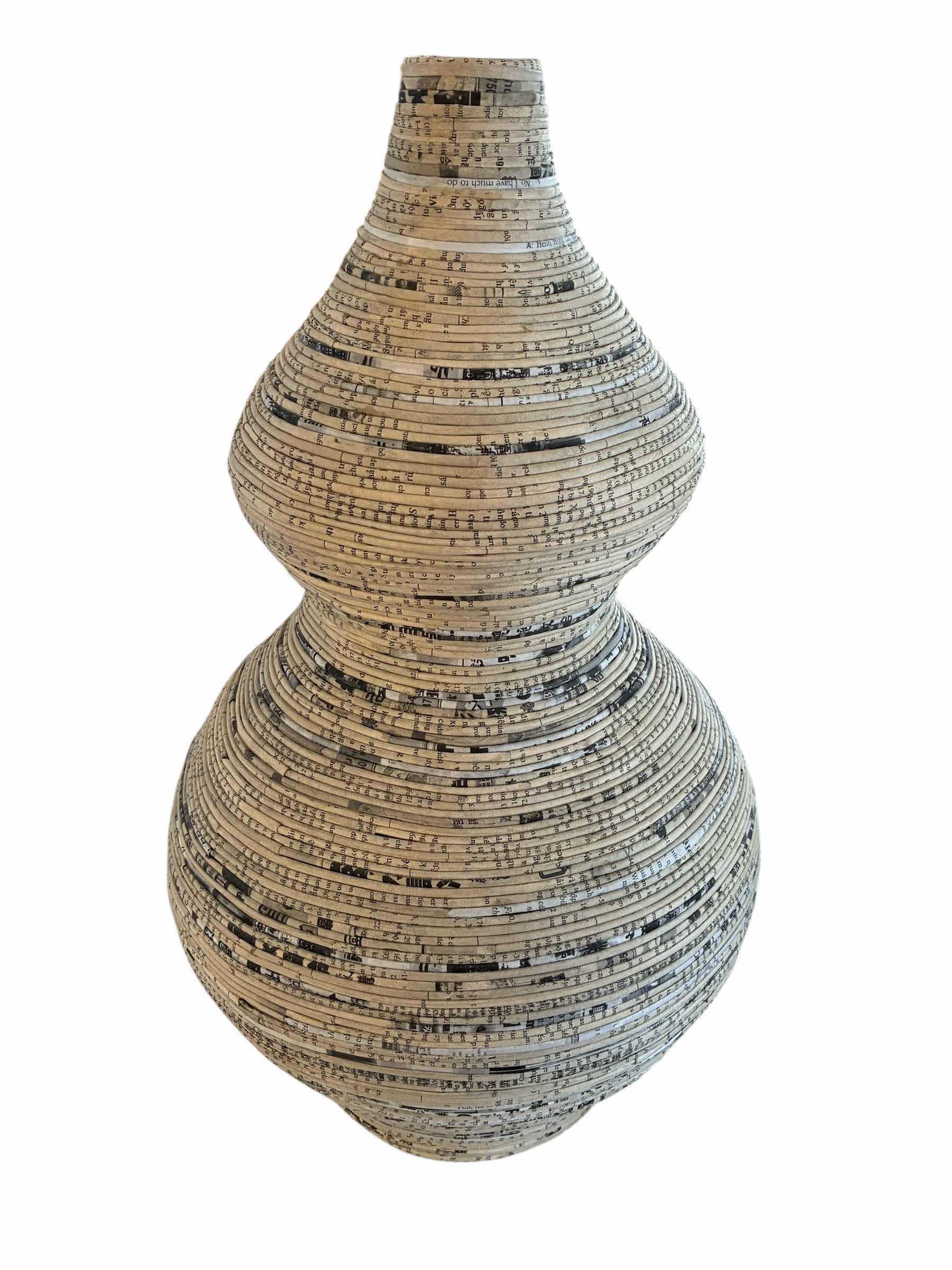 Photo 1 of ANTHROPOLOGIE ROLLED NEWSPAPER COLLAGE SCULPTED DOUBLE GOURD VASE 10” X 20”