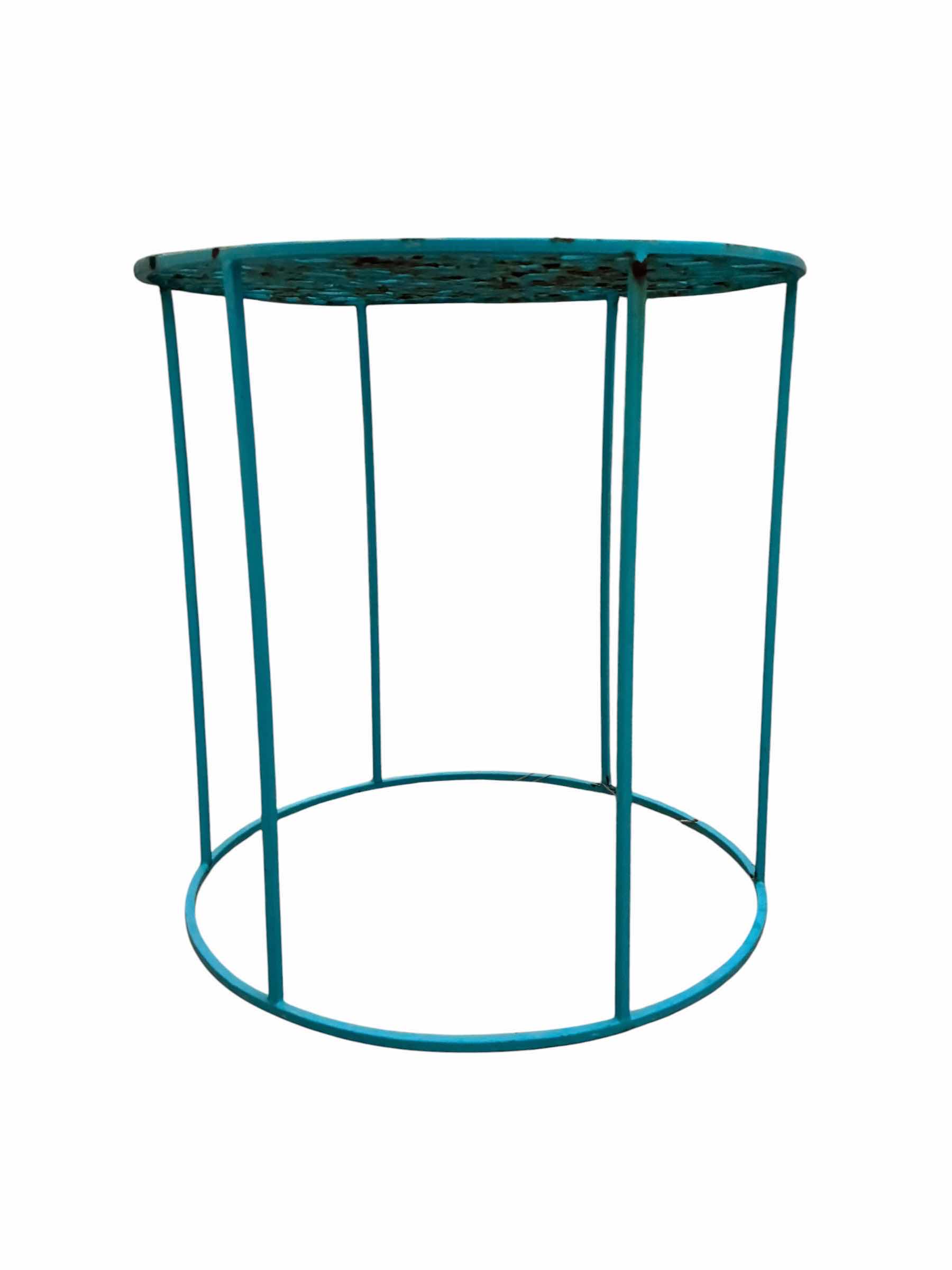 Photo 1 of VINTAGE ORNATE TEAL STEEL ROUND ACCENT PATIO TABLE 15” X 16”