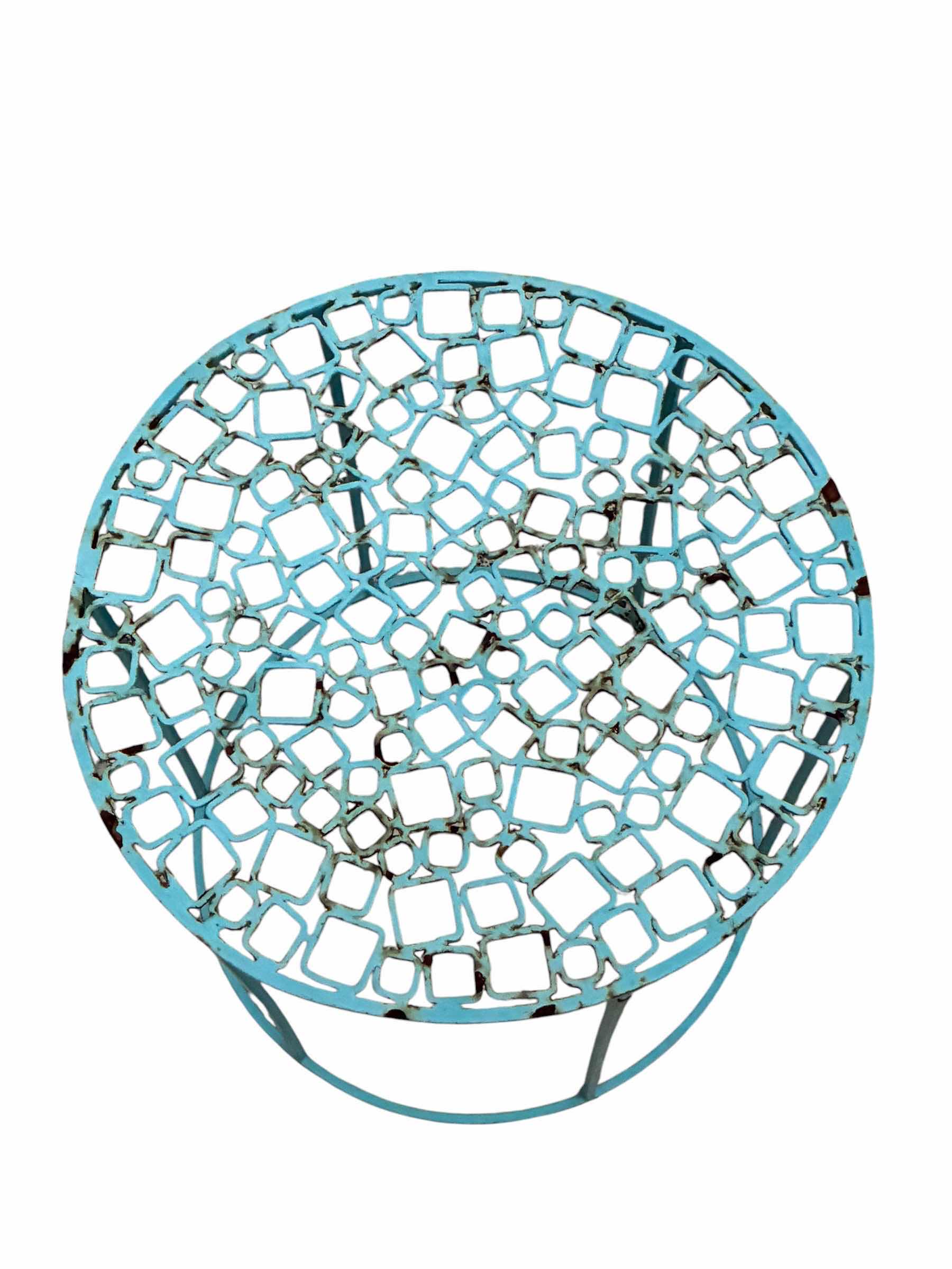 Photo 1 of VINTAGE ORNATE TEAL STEEL ROUND ACCENT PATIO TABLE 15” X 16”