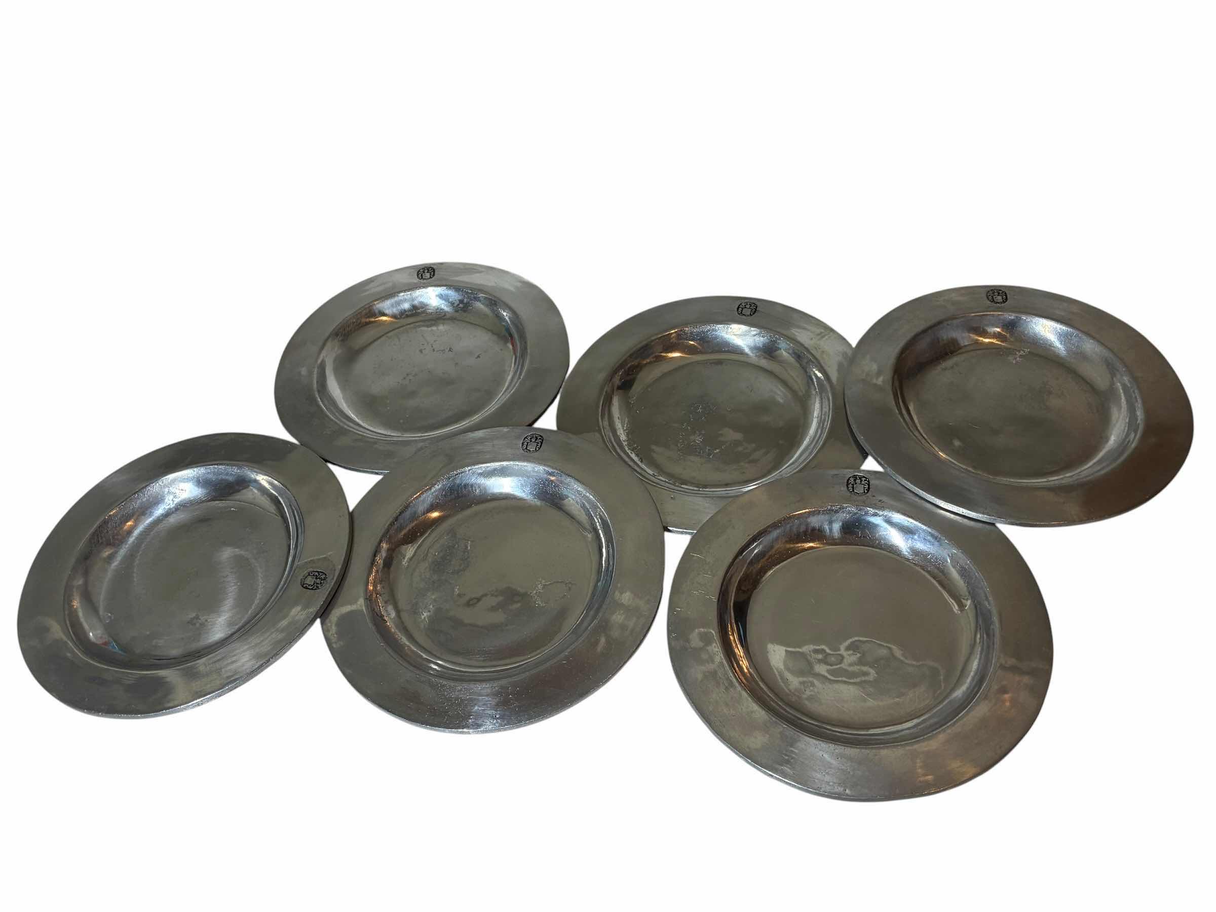Photo 1 of BWP WALTON COLUMBIA 6PC RIM CRESTED PEWTER 9” PLATES