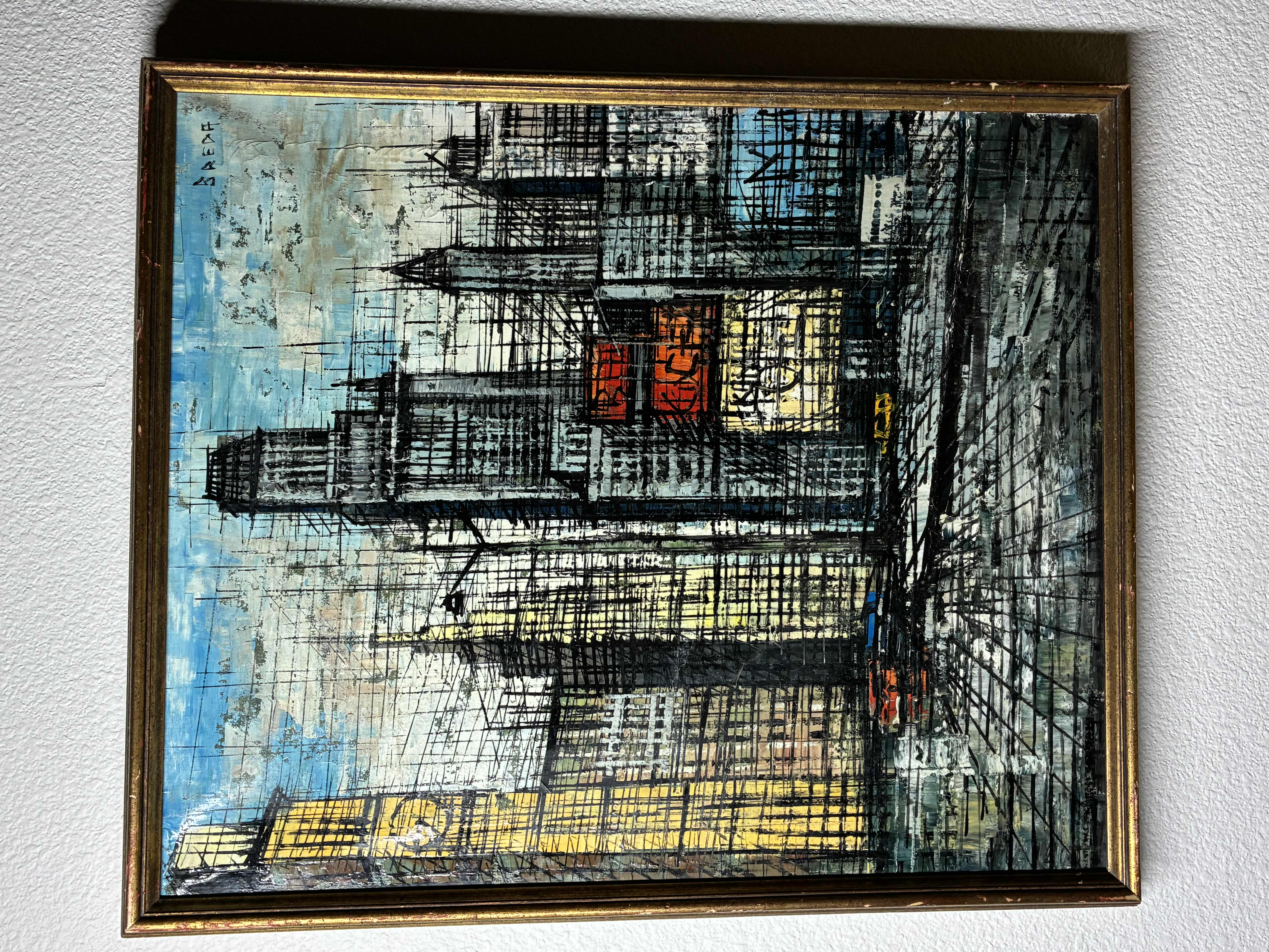 Photo 1 of NEW YORK CITY SKYLINE ABSTRACT OIL PAINTING BY BREDA FRAMED CANVAS ARTWORK 21.5” X 25.5” $650