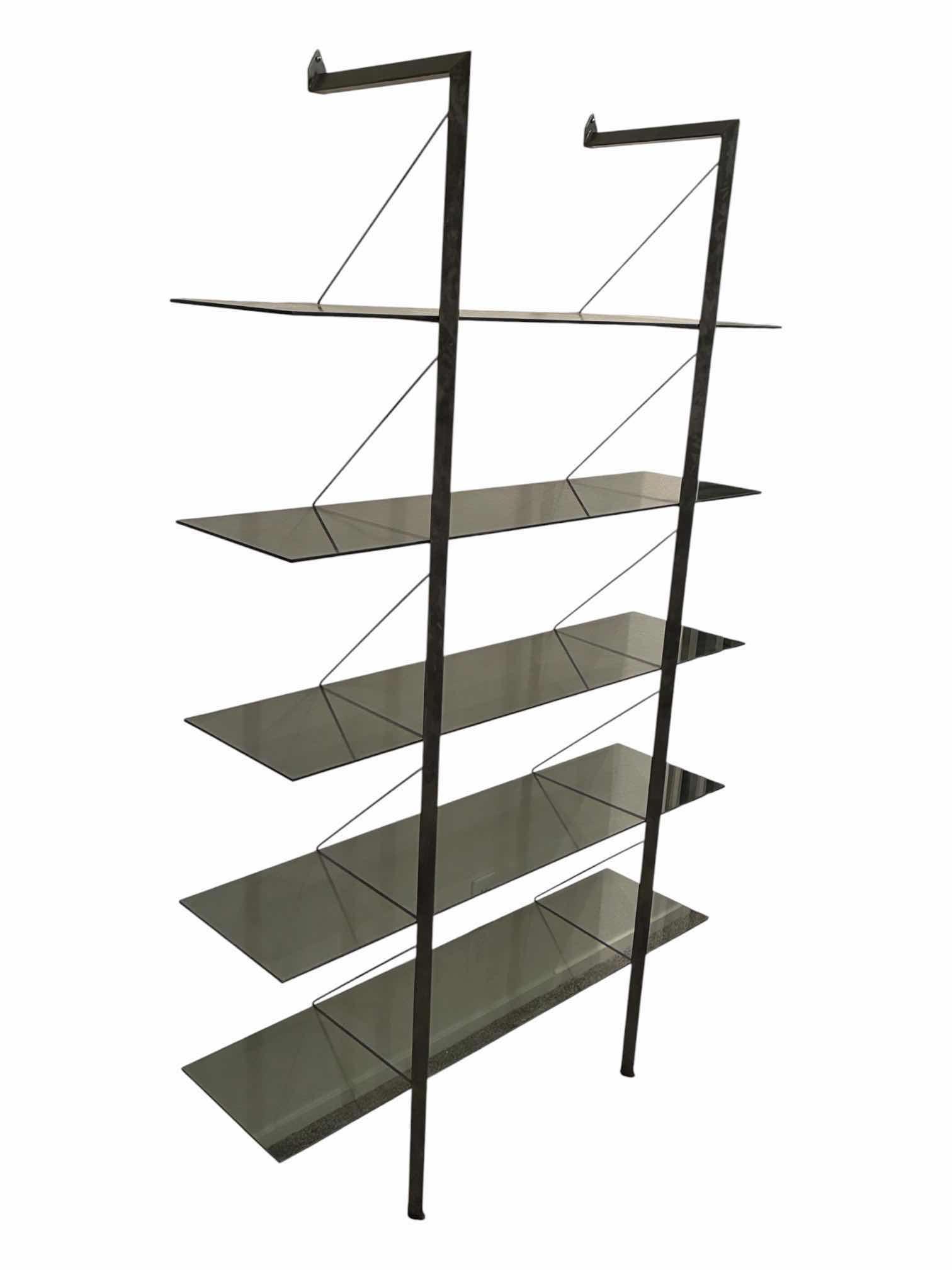 View 3 of GALVANIZED STEEL FRAMED GLASS SHELF 5-TIER MOUNTED WALL UNIT 46” X 13“ H74“