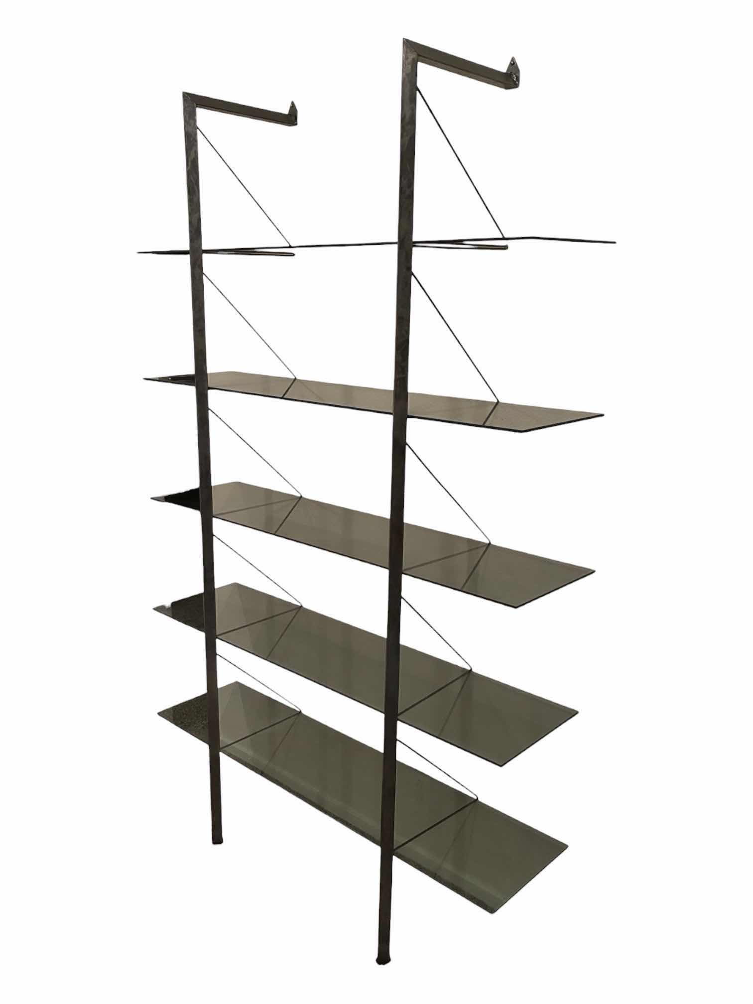 View 2 of GALVANIZED STEEL FRAMED GLASS SHELF 5-TIER MOUNTED WALL UNIT 46” X 13“ H74“