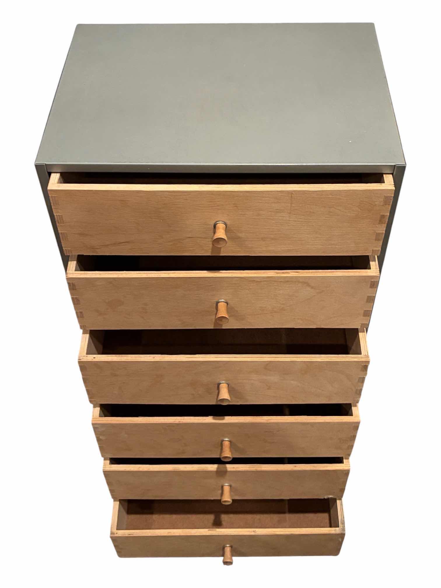 Photo 1 of BRUSHED STEEL & NATURAL WOOD 6-DRAWER STATIONARY/FILE ORGANIZER