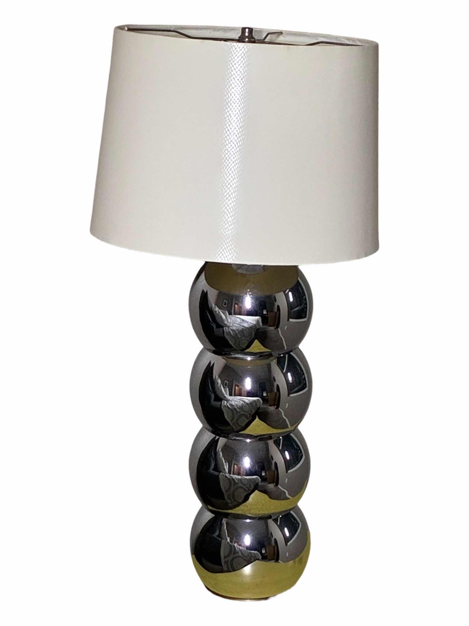 Photo 1 of STACKED CHROME METAL BALL 14” CREAM SHADE TABLE LAMP H32” $300