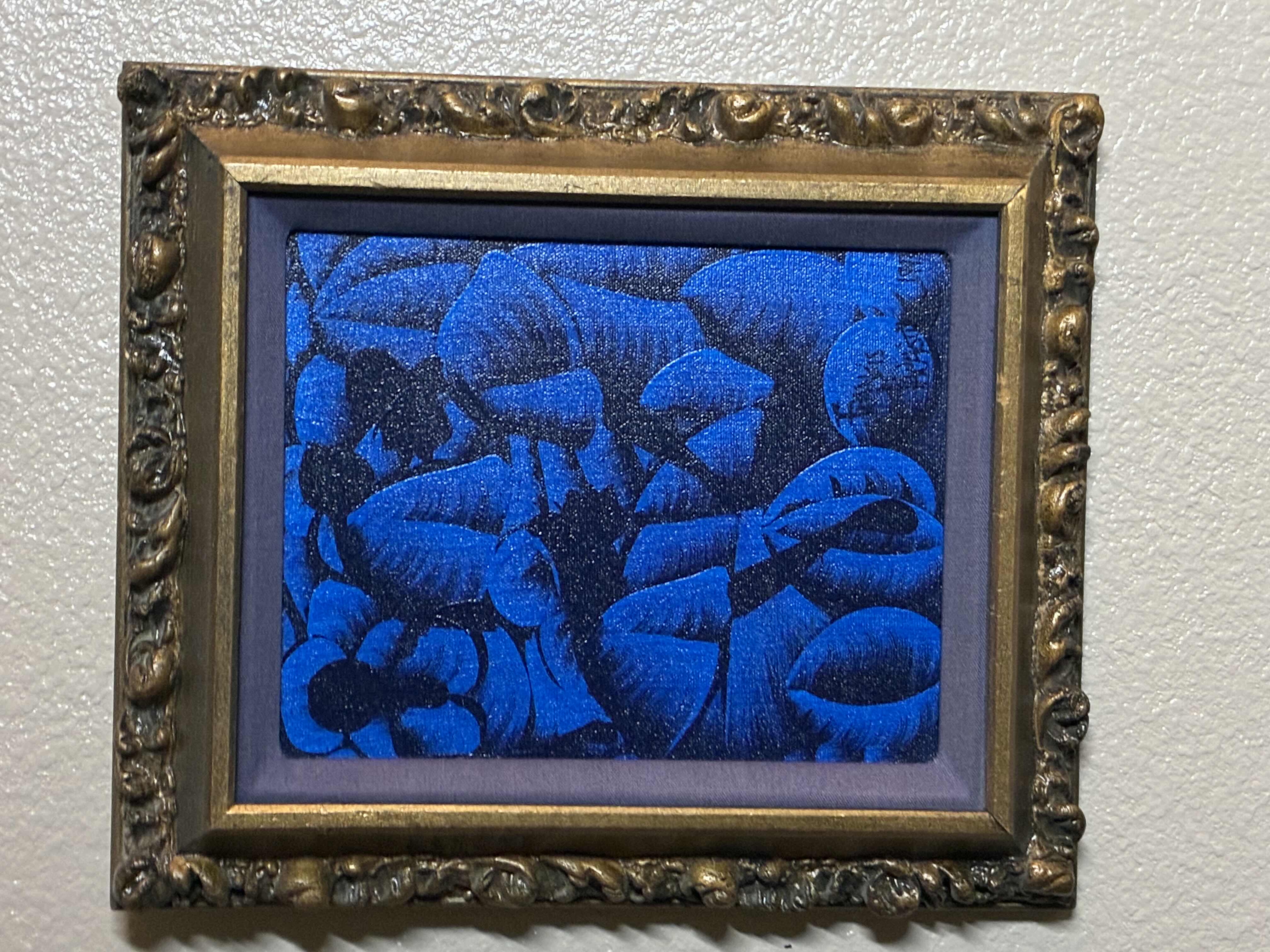 Photo 1 of BLUE ABSTRACT PAINTING SIGNED BY ARTIST 1993 ORNATE WOOD FRAMED CANVAS ARTWORK 12“ X 14“