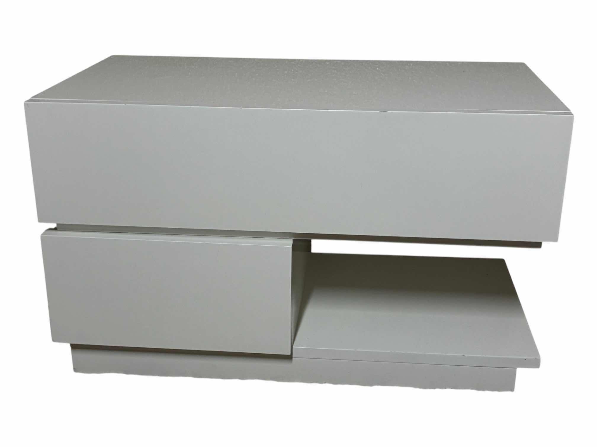 View 1 of MODERN WHITE LAMINATE WOOD 1-DRAWER/1-DOOR MEDIA CABINET 29“ X 16“ X 17.5“