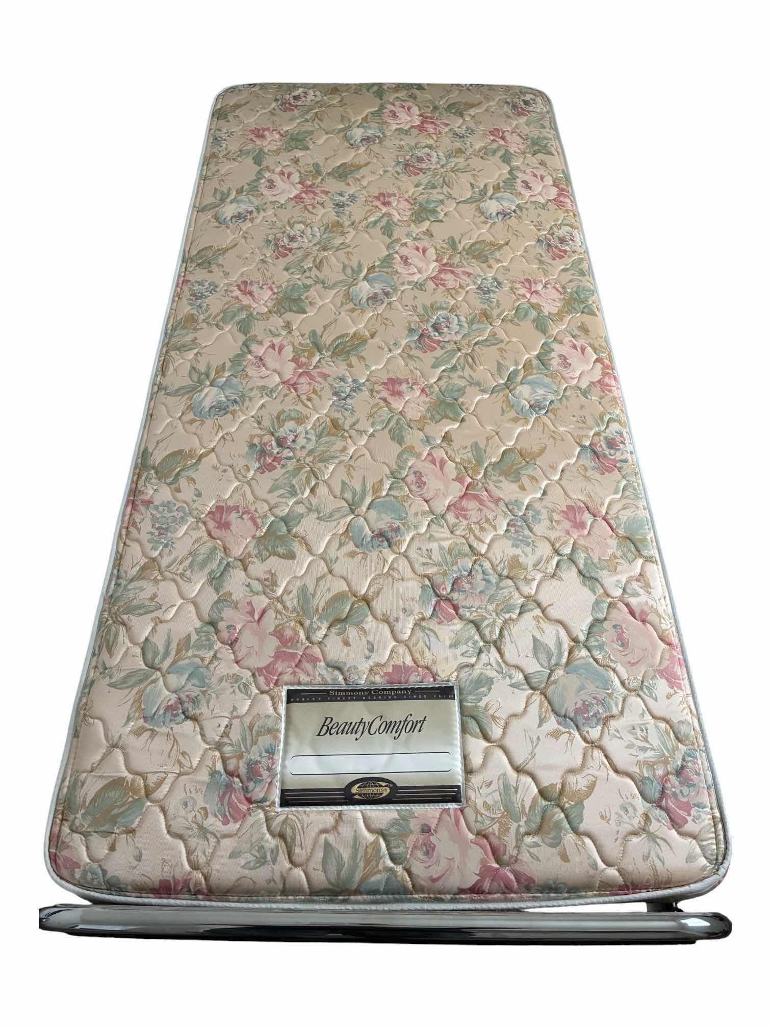 Photo 1 of MID-CENTURY CHROME, OLIVE & BLACK PANELED TWIN BED W SIMMONS BEAUTY COMFORT MATTRESS