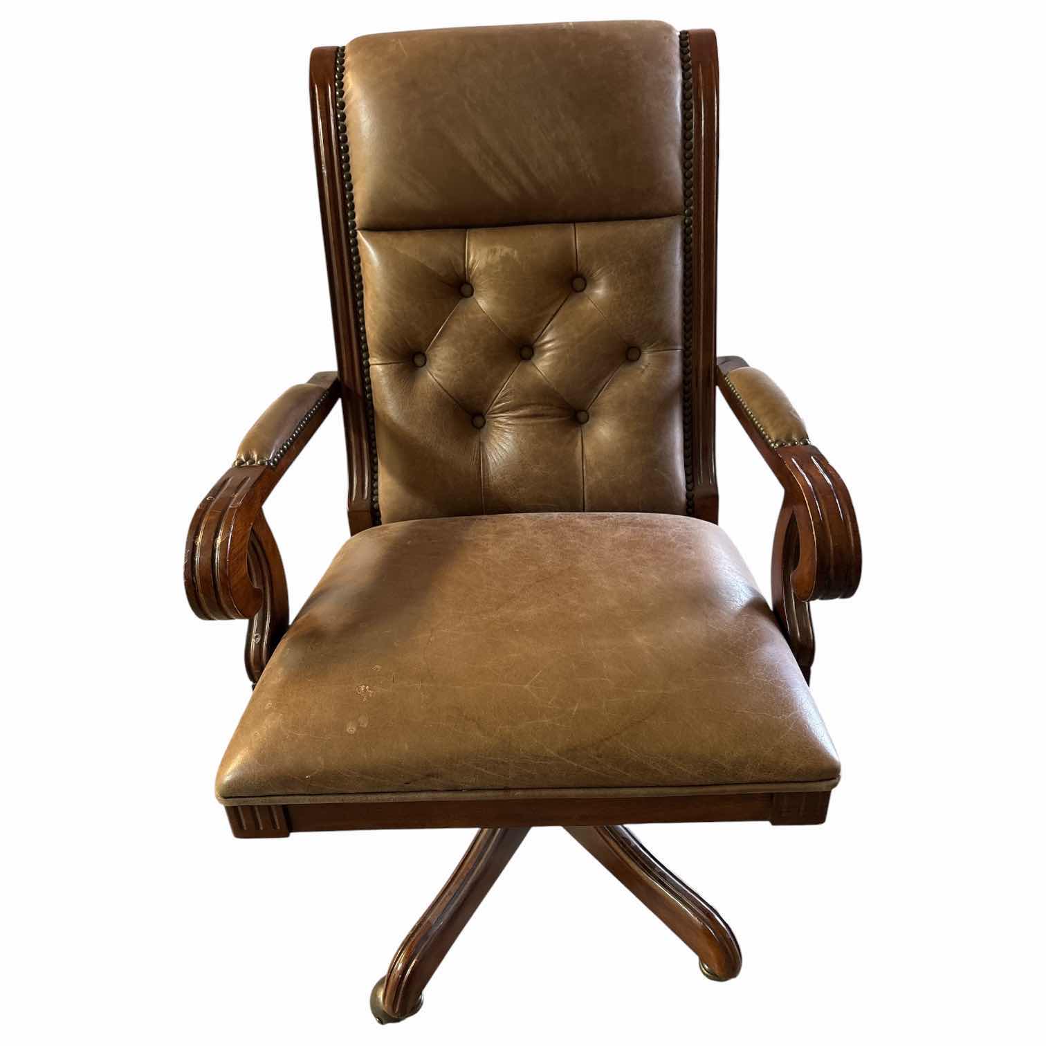 Photo 1 of WHALEN EXECUTIVE BROWN LEATHER TUFTED CHAIR SEAT H18.5” CHAIR H40”
