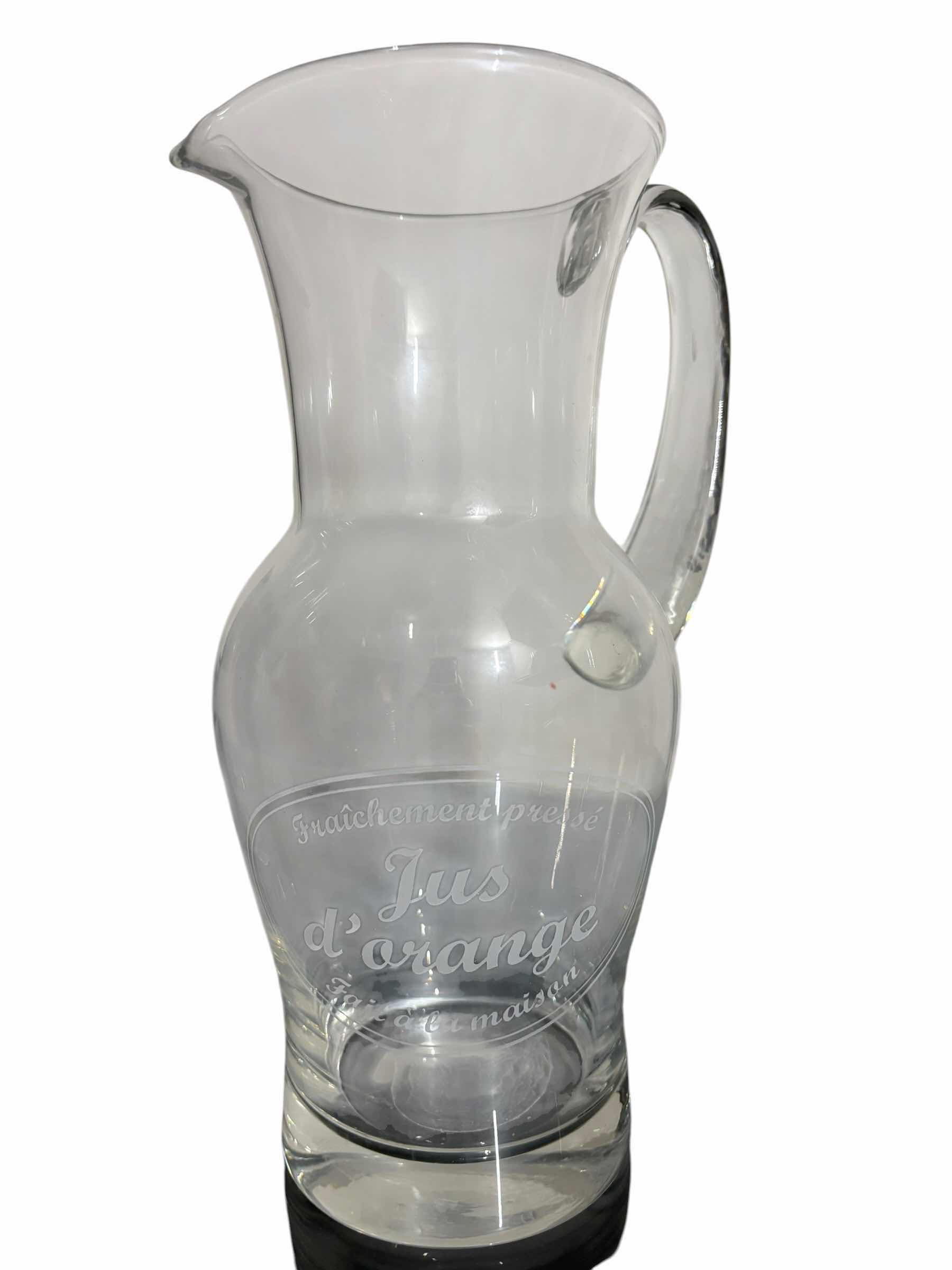 Photo 1 of ORANGE JUICE GLASS JUGS H12” (2)