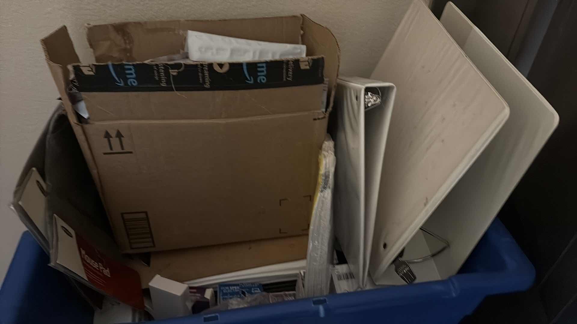 Photo 1 of CONTAINER OF OFFICE SUPPLIES- STAPLES,PAPERCLIPS, & BINDERS