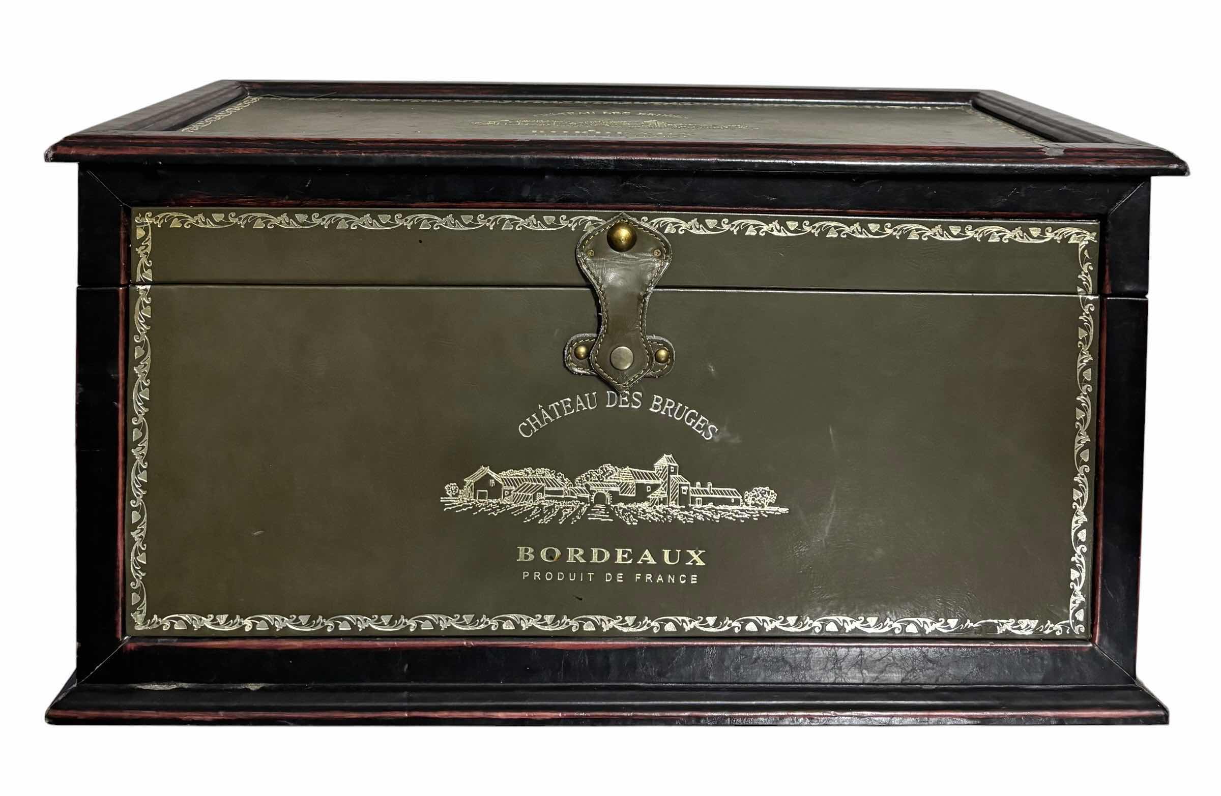 Photo 1 of DECORATIVE CHATEAU DES BRUGES BORDEAUX WINE CARRIER BOX 27.5”L X 13.5” W X 14”H