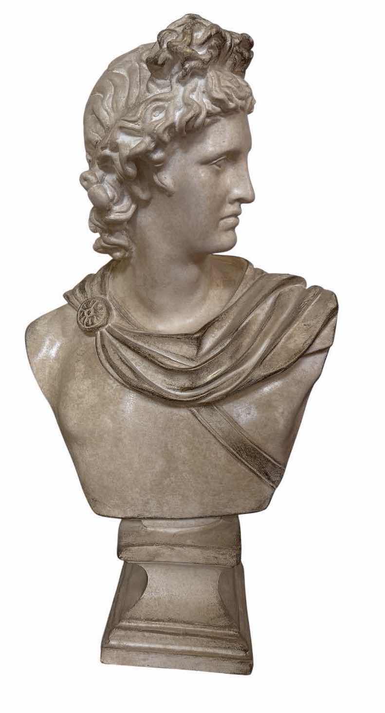 Photo 1 of LARGE CLASSICAL APOLLO GRECO-ROMAN BUST SCULPTURE ON PEDESTAL H24”