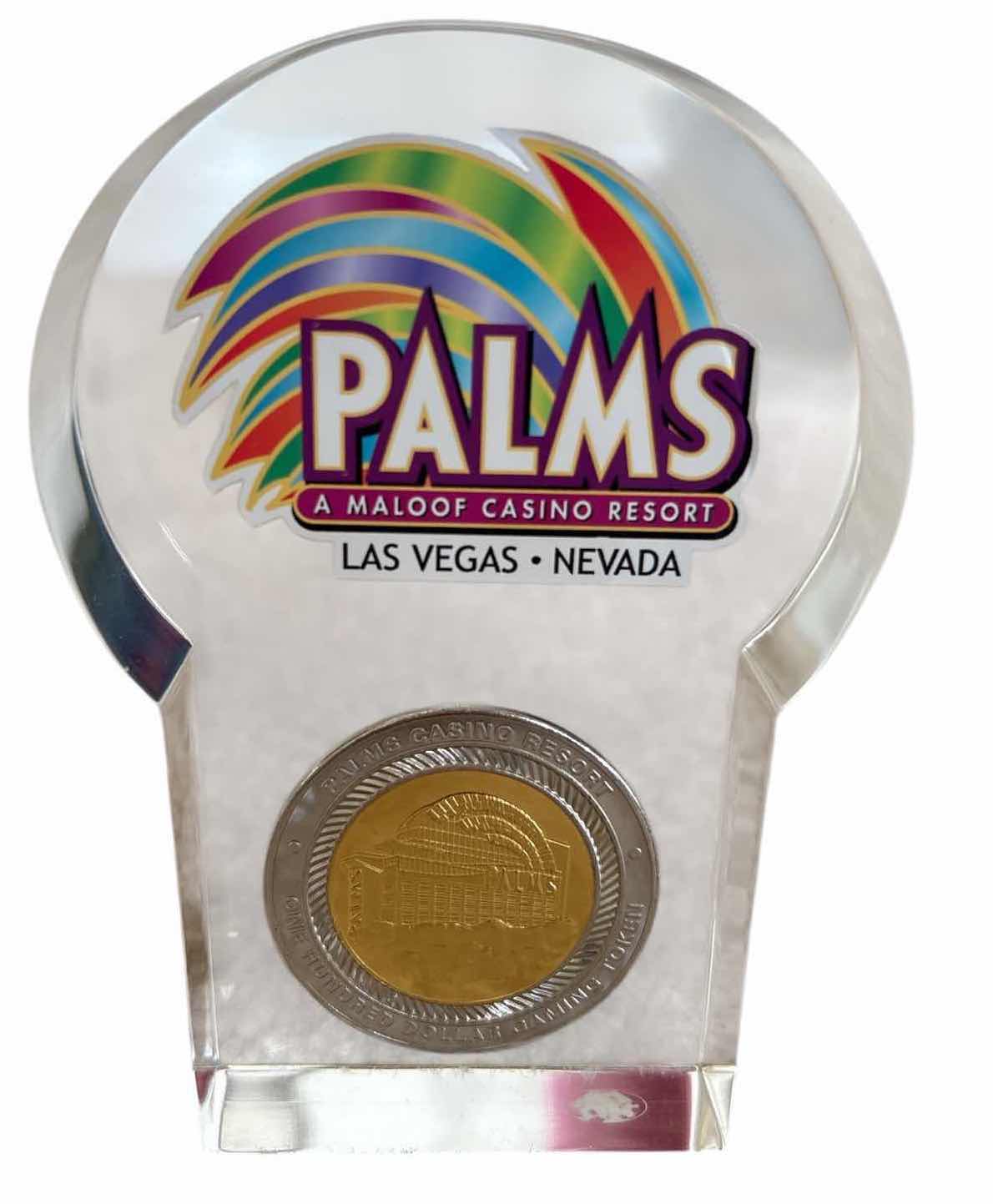 Photo 1 of PALMS CASINO RESORT LAS VEGAS $100 GAMING TOKEN IN LUCITE DISPLAY H4.25”