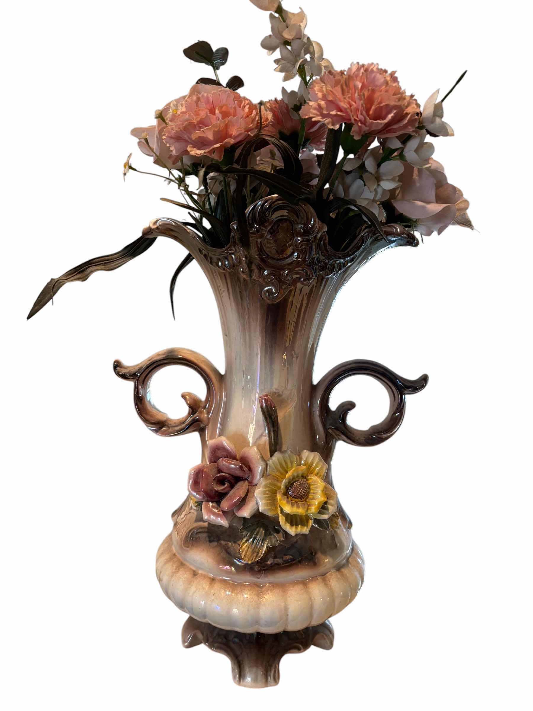 Photo 1 of VINTAGE CAPODIMONTE PORCELAIN VASE WITH ARTIFICIAL FLOWERS H20” $125
