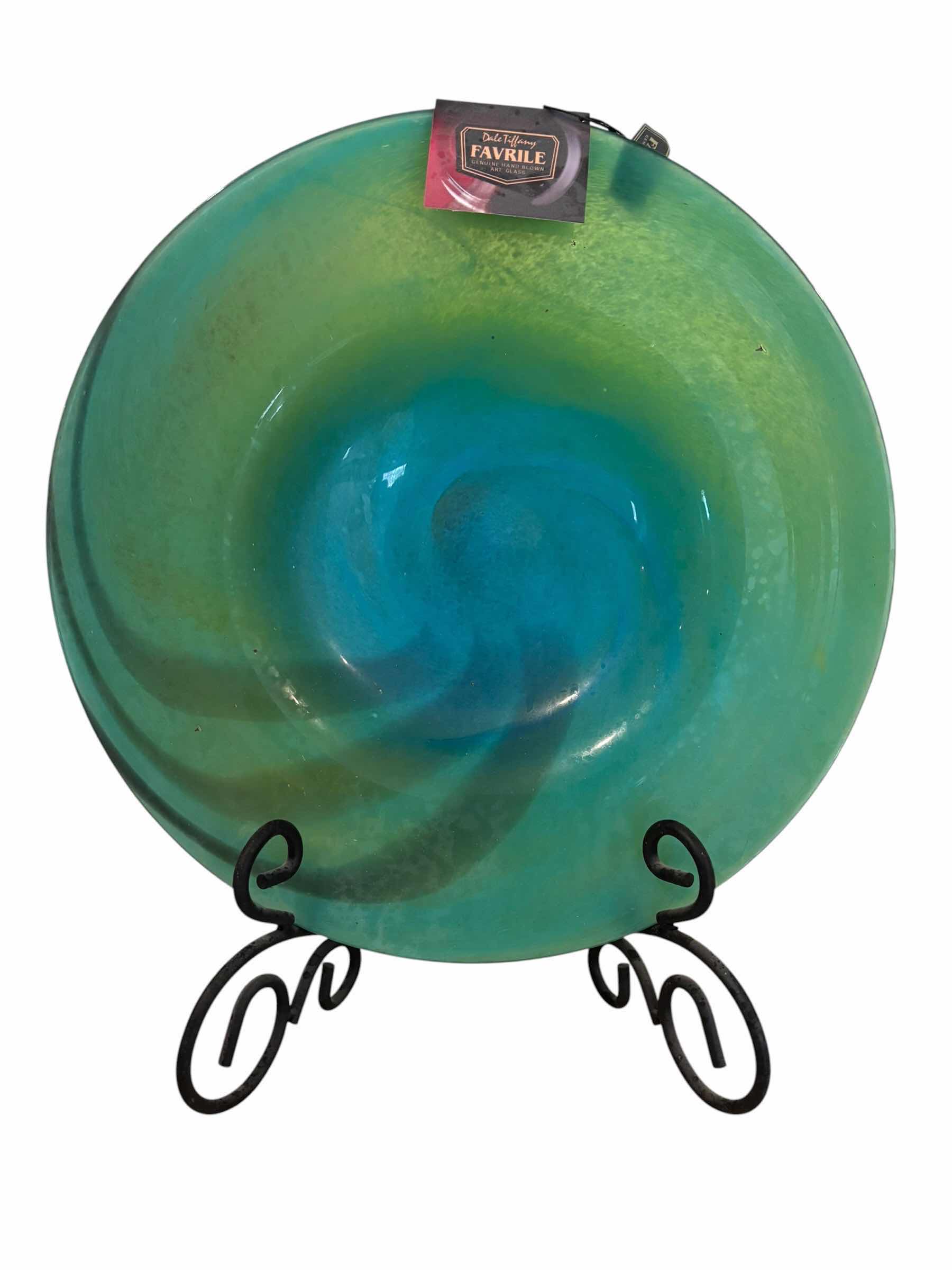 Photo 1 of DALE TIFFANY HAND BLOWN FAVRILE ART GLASS SHALLOW BOWL/PLATE 13.5”D