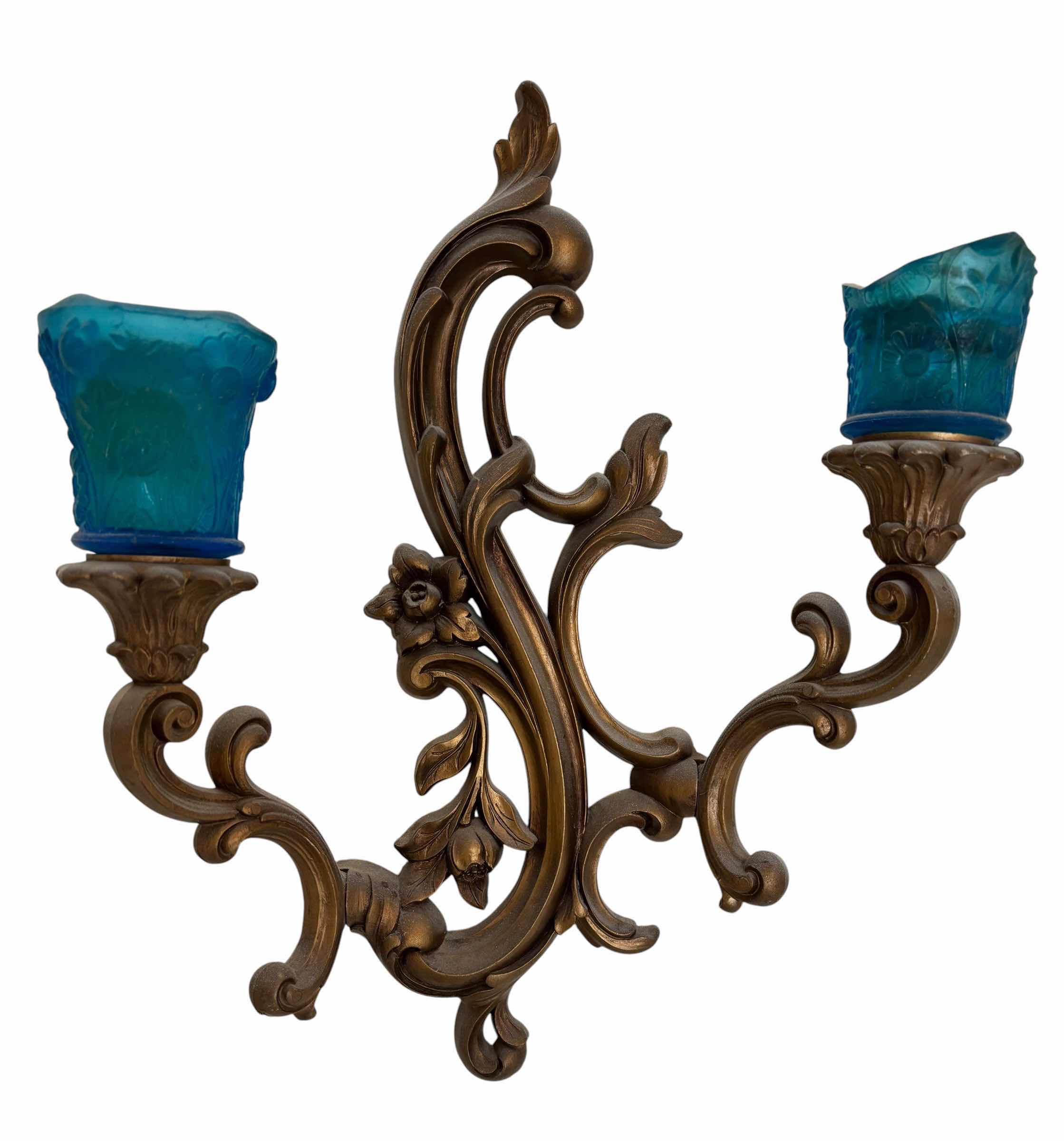 Photo 1 of DECORATIVE WALL SCONCES (2) WITH GLASS CANDLE HOLDERS H15”