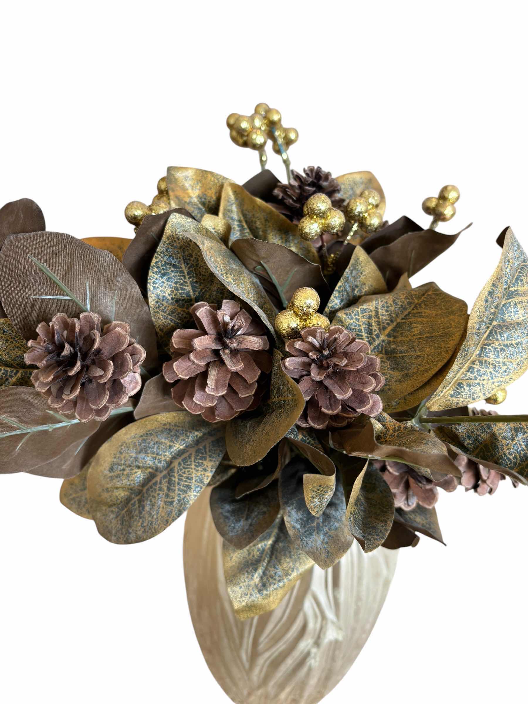 Photo 1 of GOLD TONE VASE WITH ARTIFICIAL FLOWERS H19”