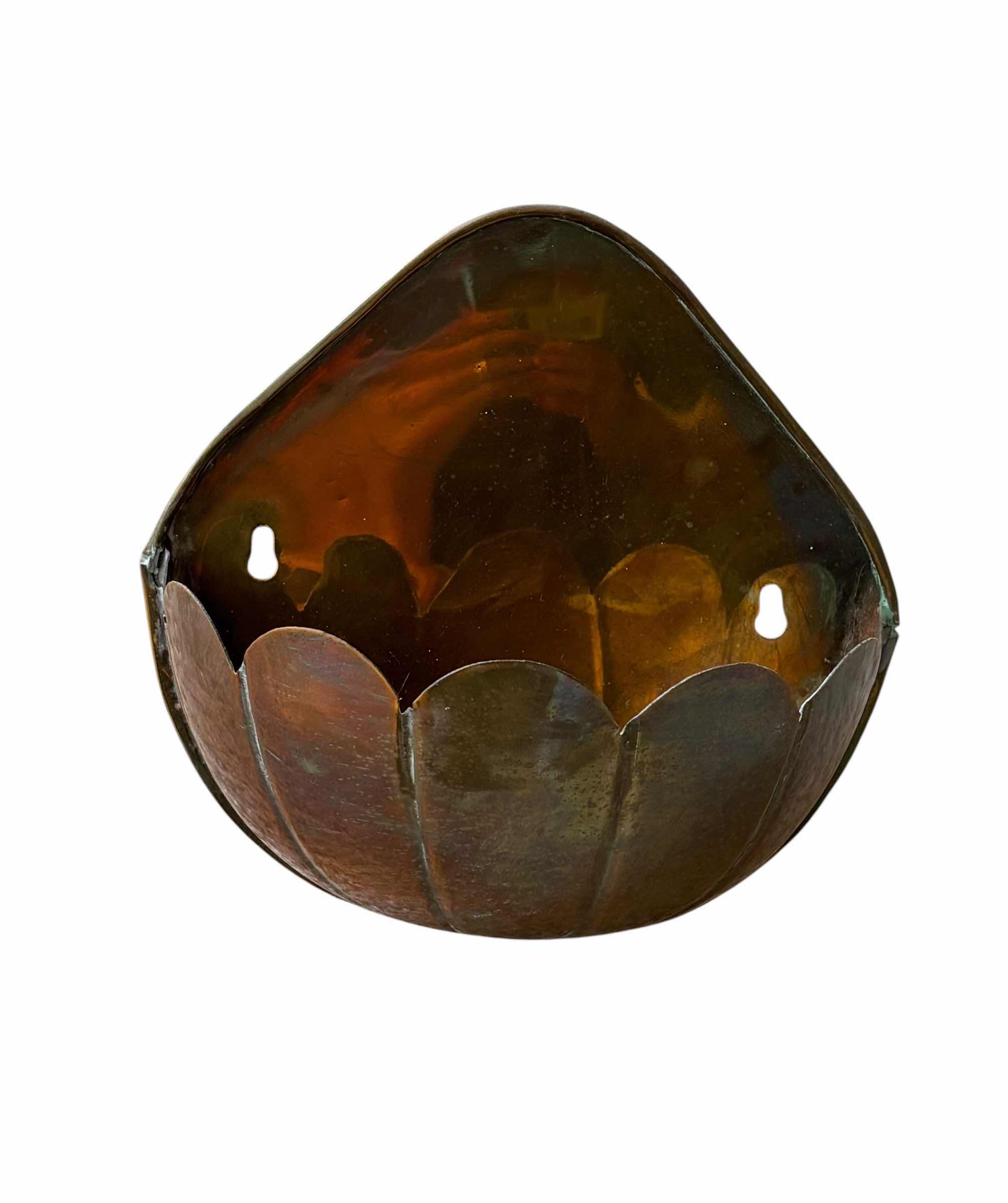 Photo 1 of INDIAN MADE SET OF SMALL BRASS WALL PLANTERS (3), TALLEST H6”