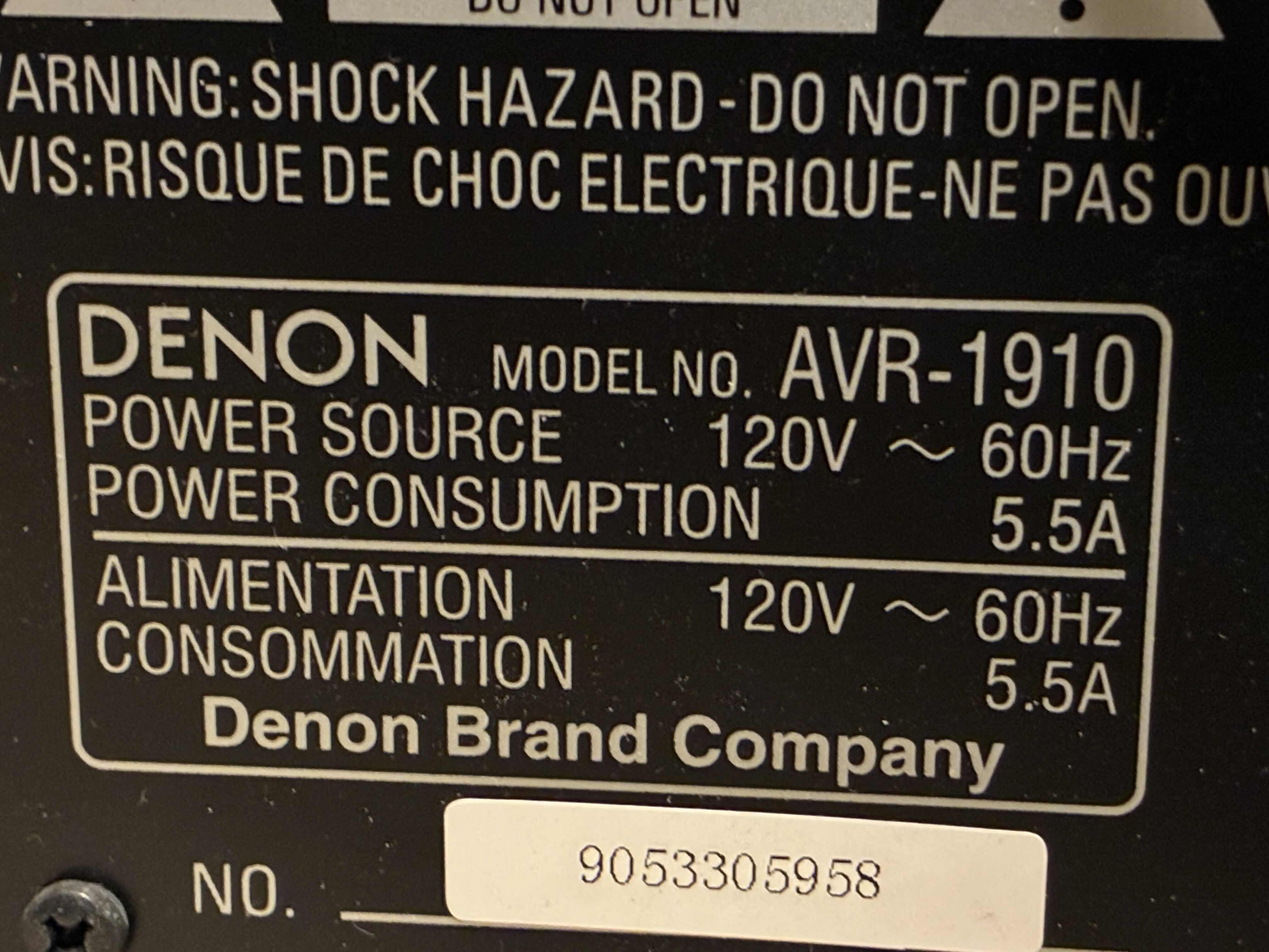 Photo 1 of DENON AV SURROUND RECEIVER W REMOTE AVR-1910