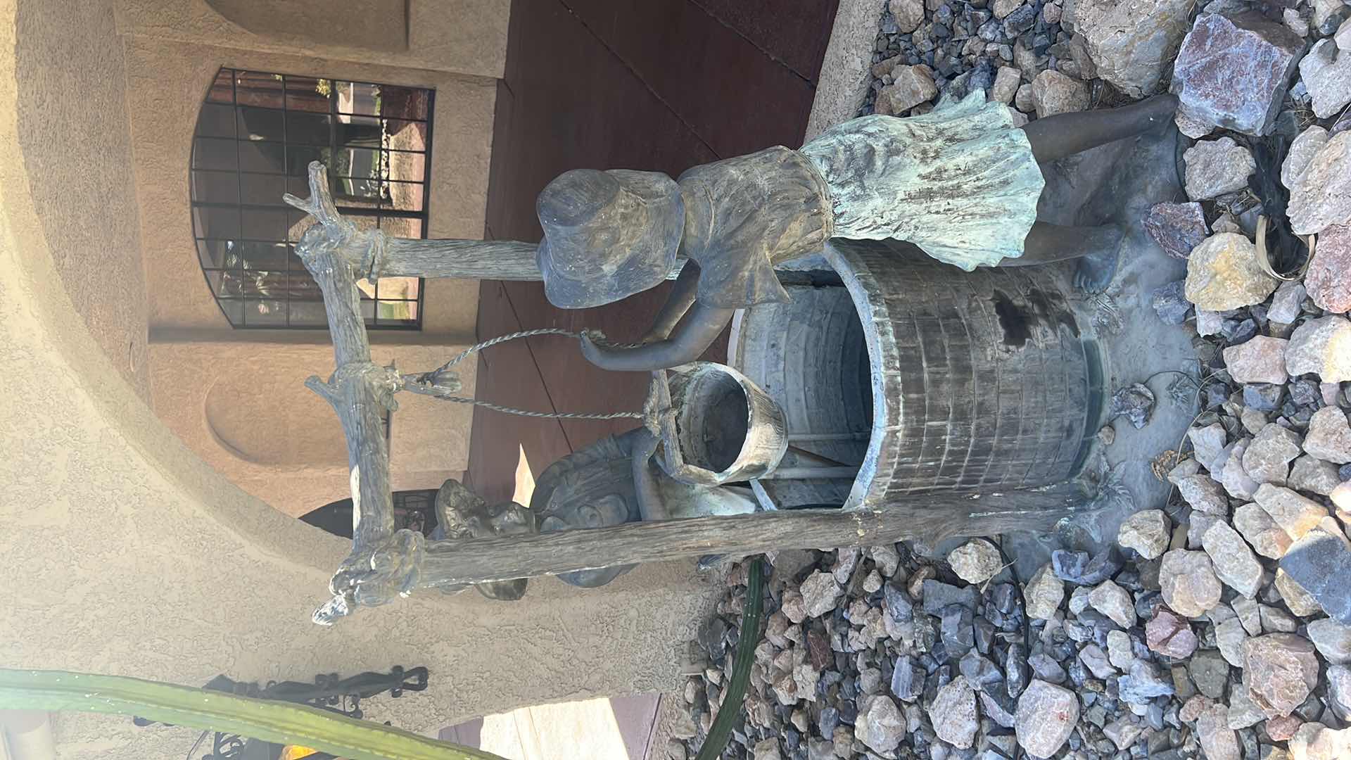 Photo 5 of METAL GARDEN WATER SCULPTURE "BOY & GIRL AT WISHING WELL" (VERY HEAVY)   W43" H55"