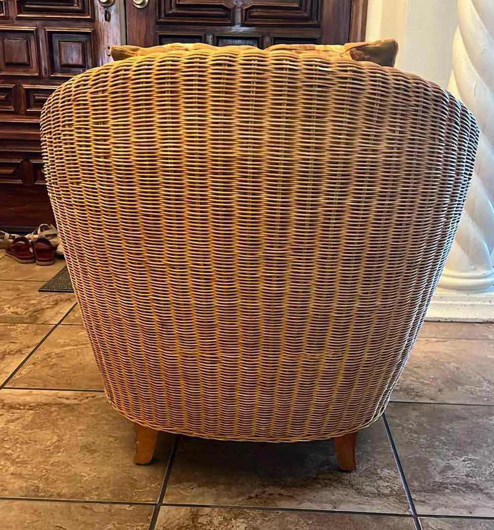 Photo 3 of RATTAN CLUB ACCENT  CHAIR W ORANGE CUSHION & PILLOW