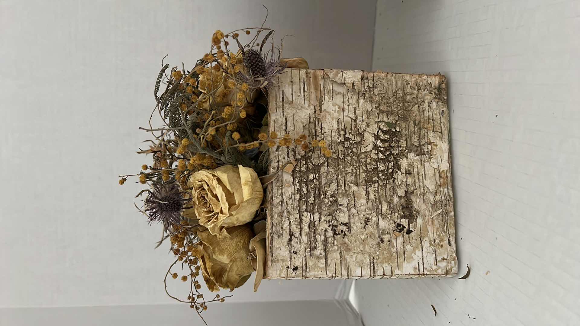 Photo 2 of 6” BIRCH WOODEN PLANTER WITH DRIED FLOWERS. SET OF 2.